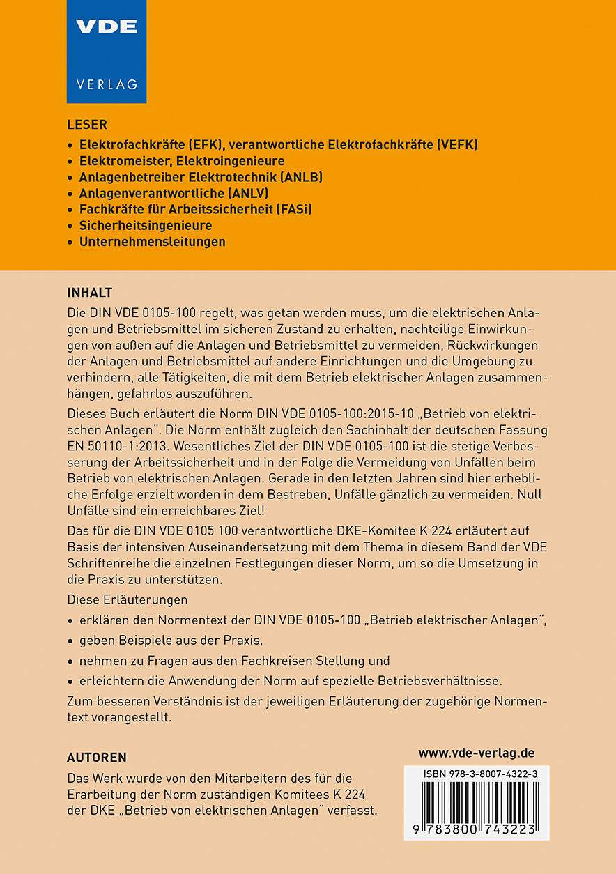 Betrieb von elektrischen Anlagen Erläuterungen zu DIN VDE 0105-100:2015-10