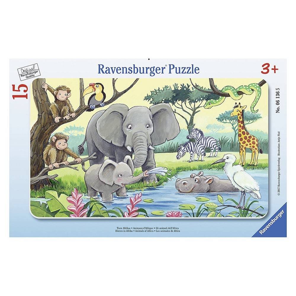Ravensburger 06136 - Tiere Afrikas, Kinderpuzzle Anzahl Teile: 15, Rahmenpuzzle