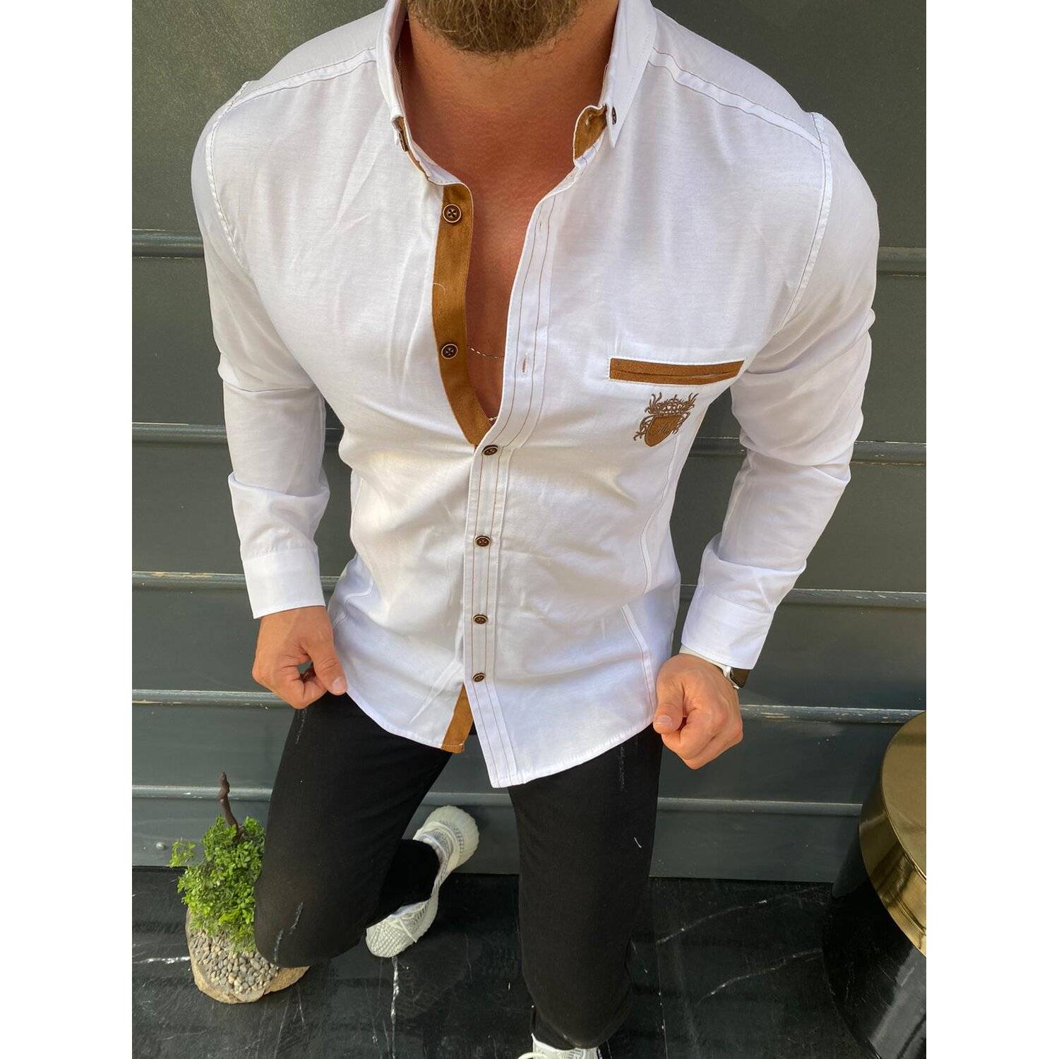 Megaman Langarmhemd Shirt Hemd Freizeithemd Business Hochzeit Klassisch Herren Hemden Stretchhemd Größe in M Weiß