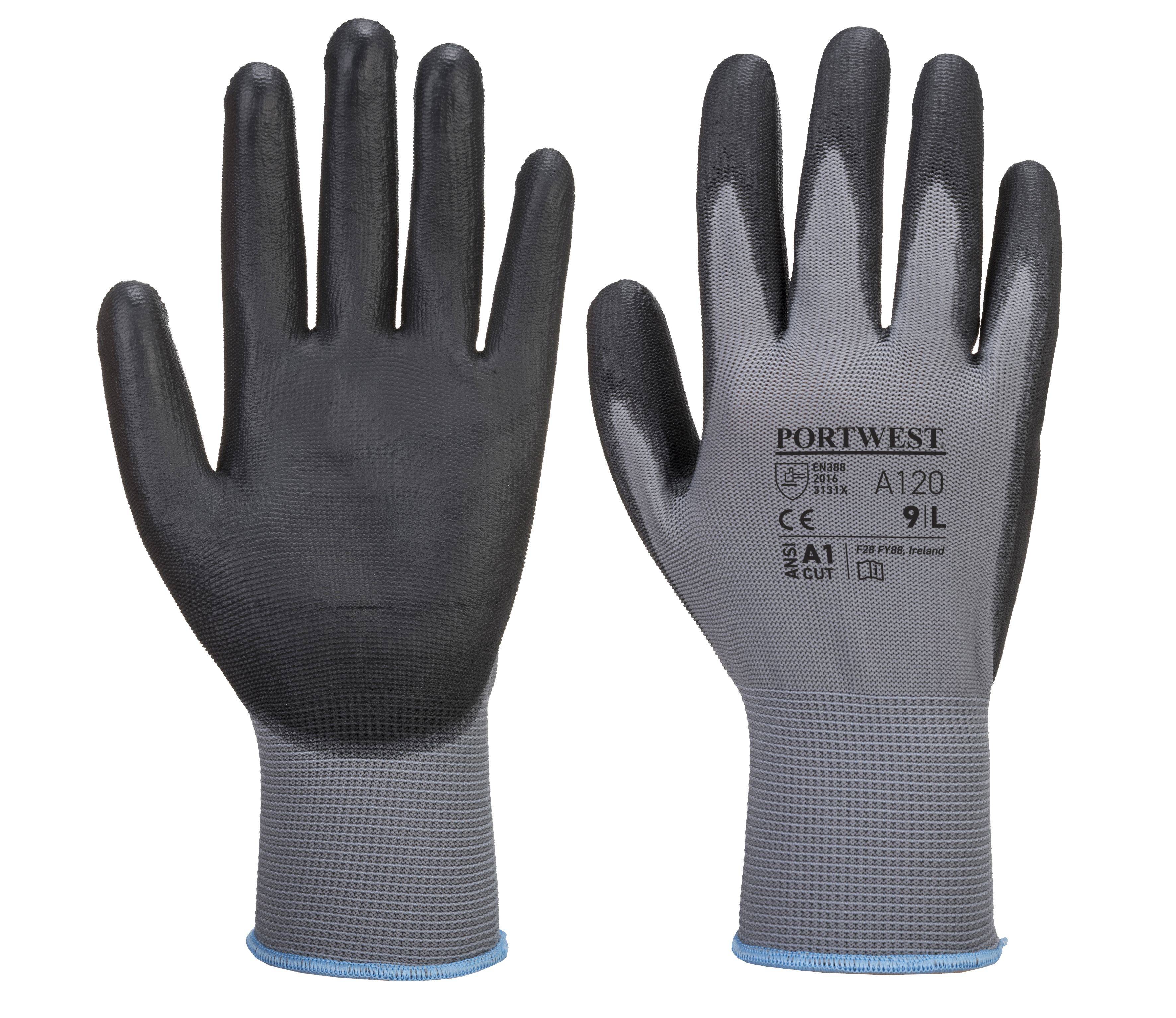Portwest PU Handflächen Handschuh Farbe: Grau/Schwarz, Gr.: 10 (XL)
