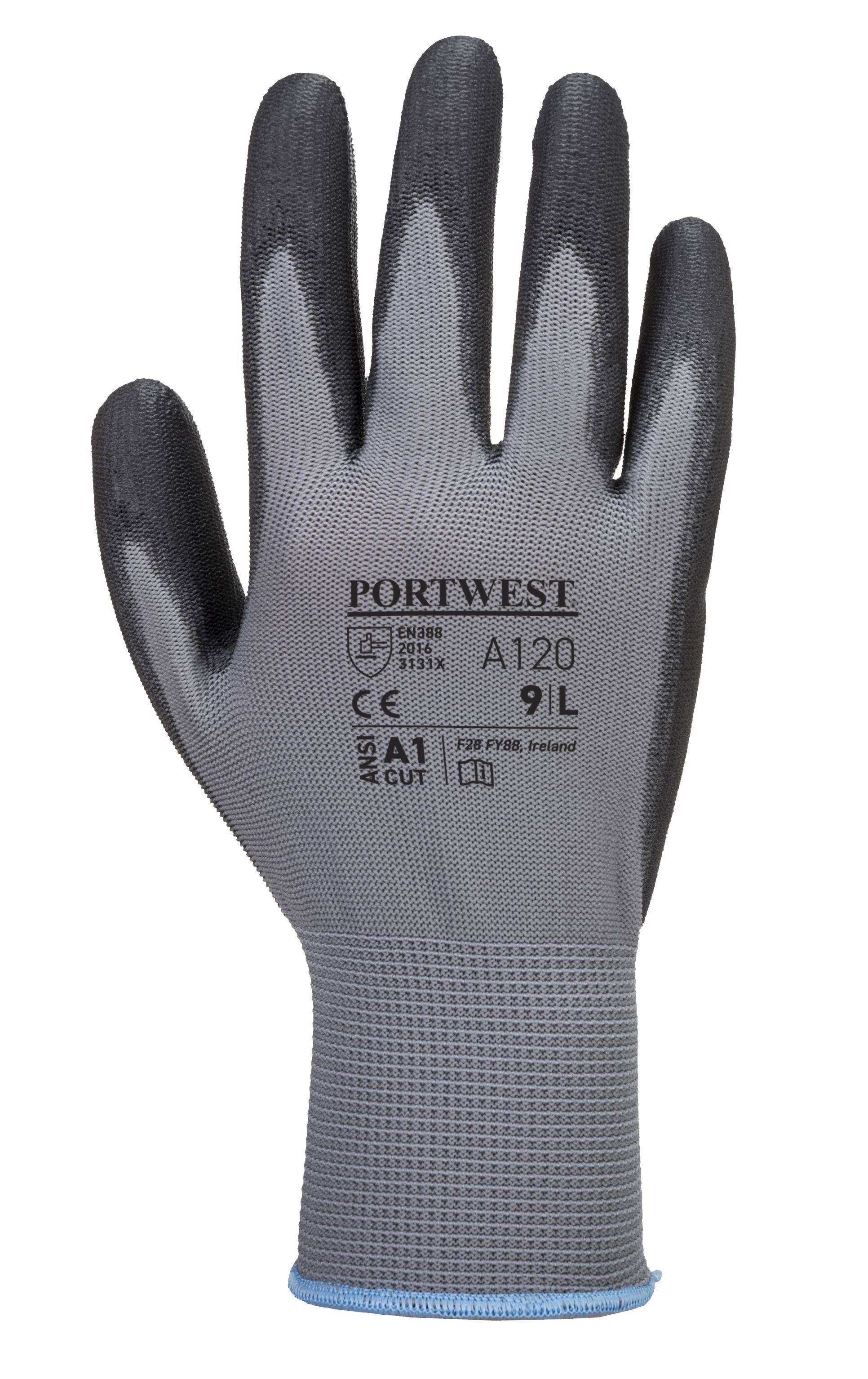 Portwest PU Handflächen Handschuh Farbe: Grau/Schwarz, Gr.: 9 (L)