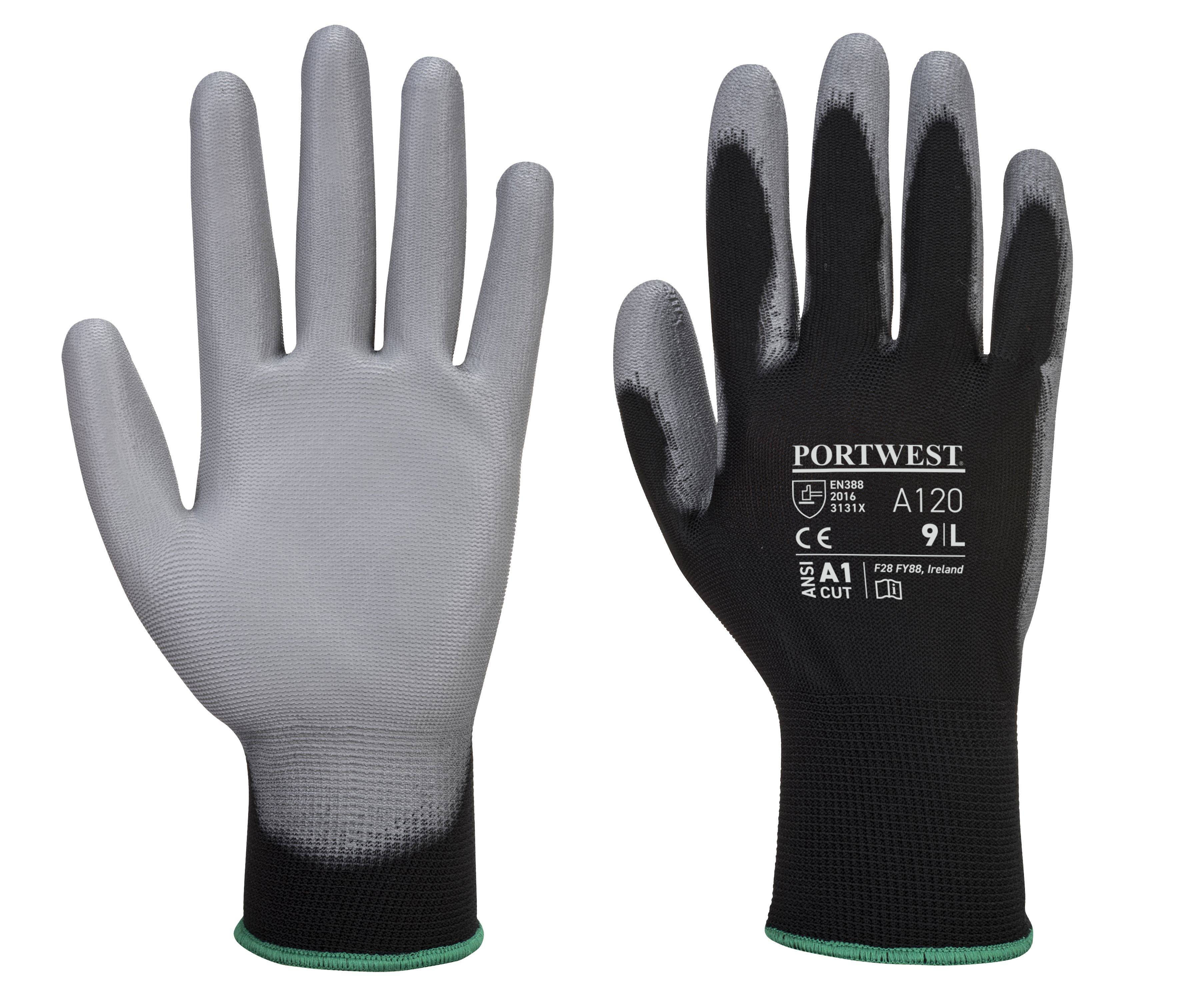 Portwest PU Handflächen Handschuh Farbe: Schwarz/Grau, Gr.: 8 (M)
