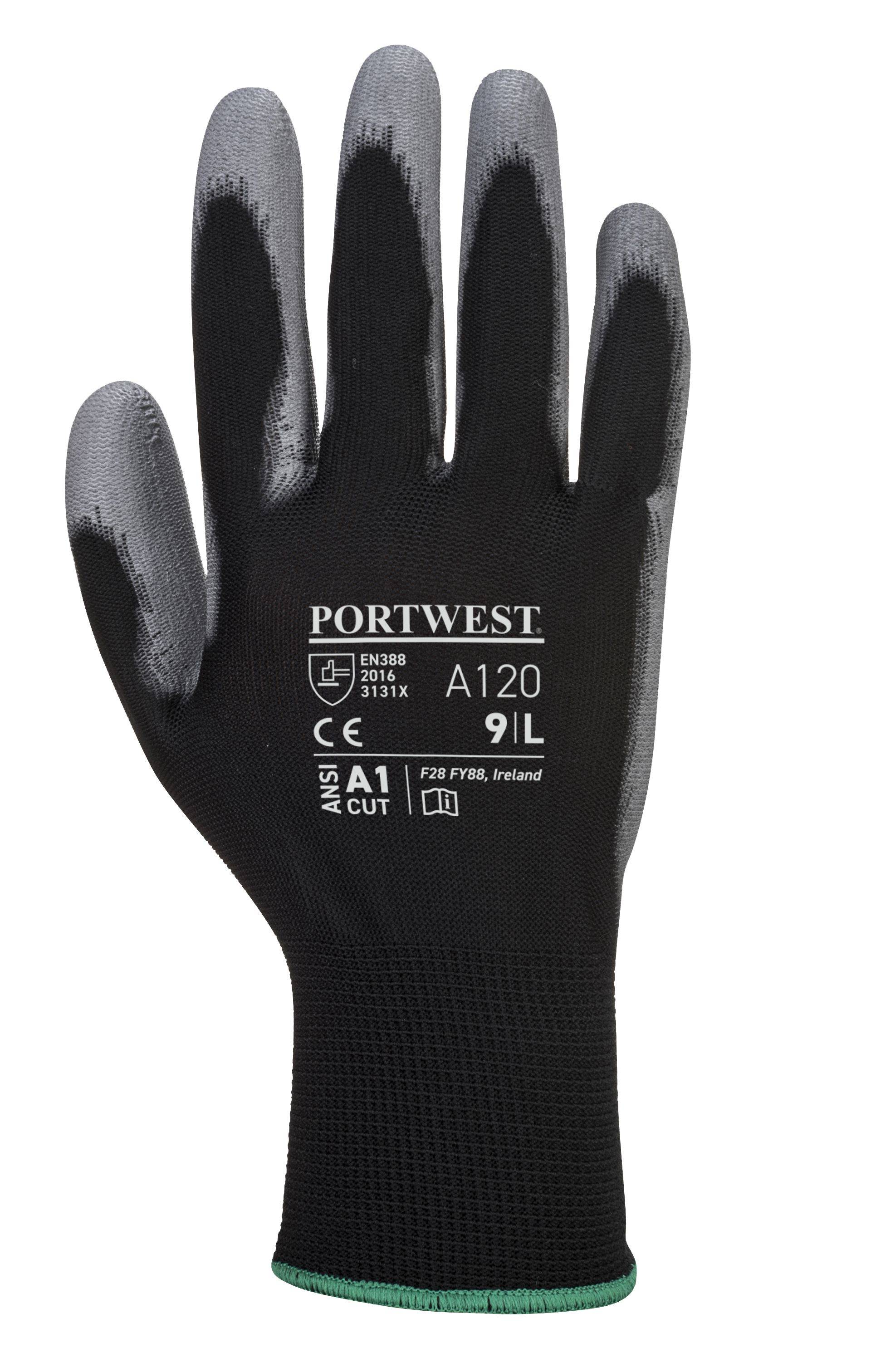 Portwest PU Handflächen Handschuh Farbe: Schwarz/Grau, Gr.: 6 (XS)