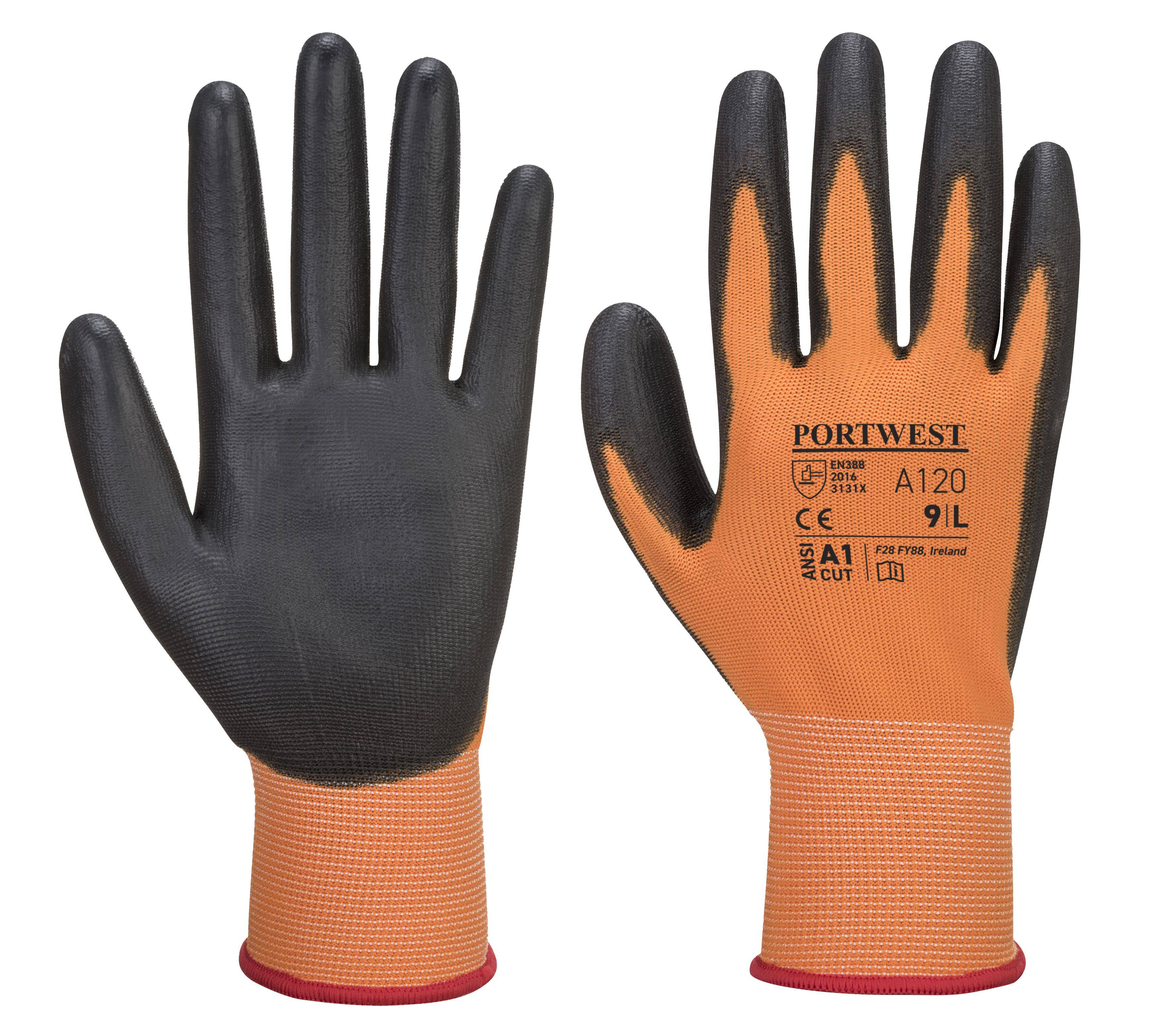 Portwest PU Handflächen Handschuh Farbe: Orange/Schwarz, Gr.: 8 (M)