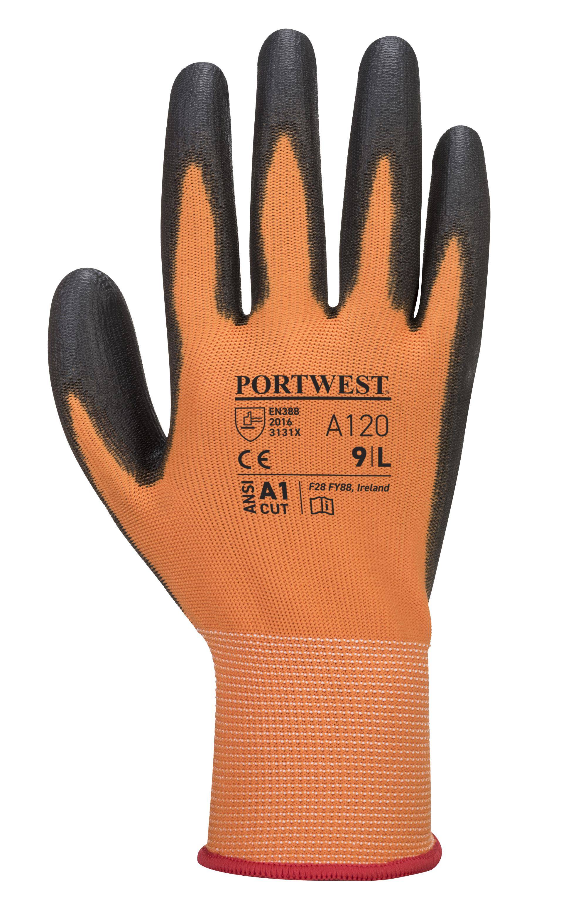 Portwest PU Handflächen Handschuh Farbe: Orange/Schwarz, Gr.: 7 (S)
