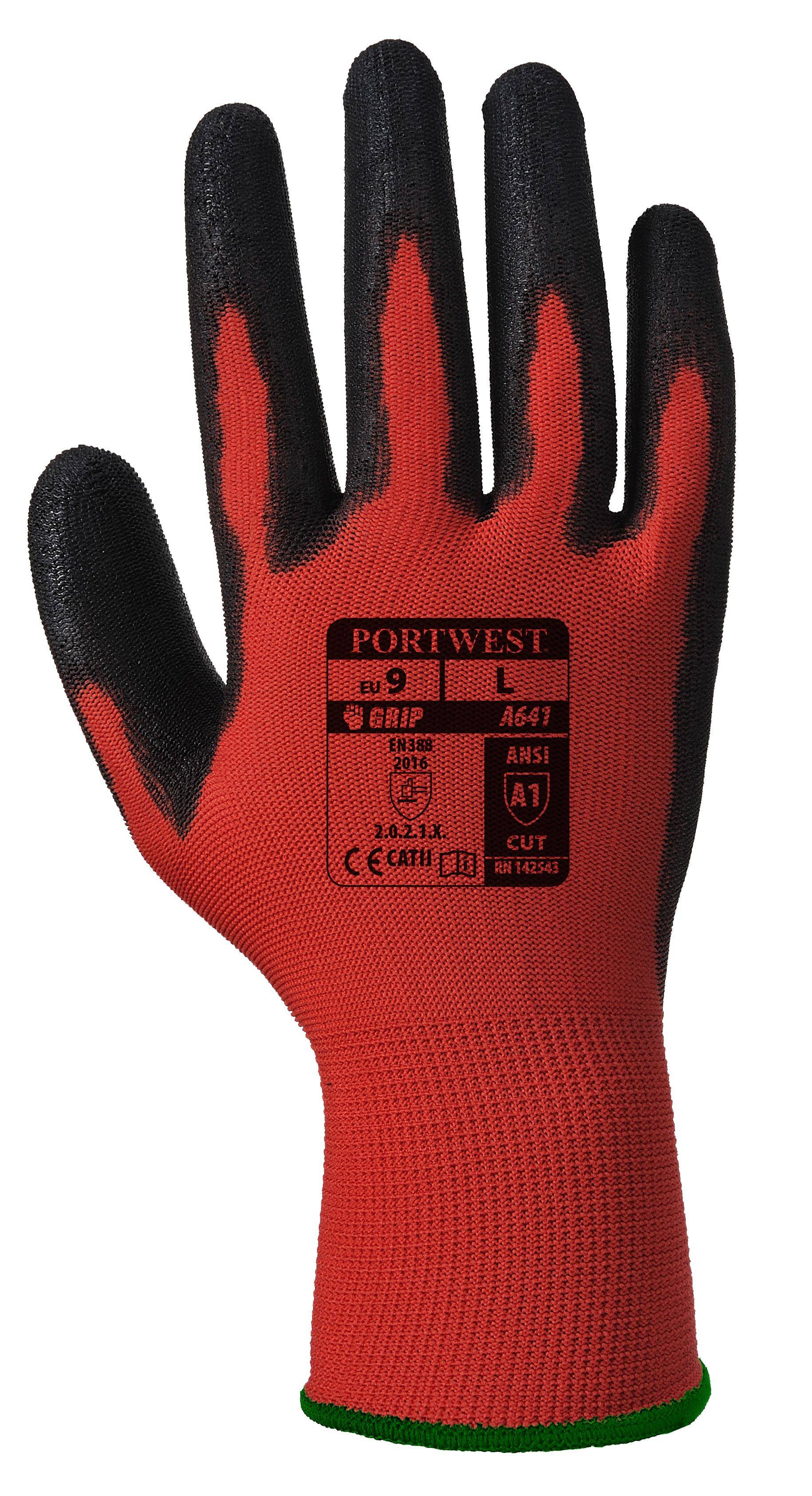 Portwest PU Arbeitshandschuh Farbe: Rot/Schwarz, Gr.: 9 (L)