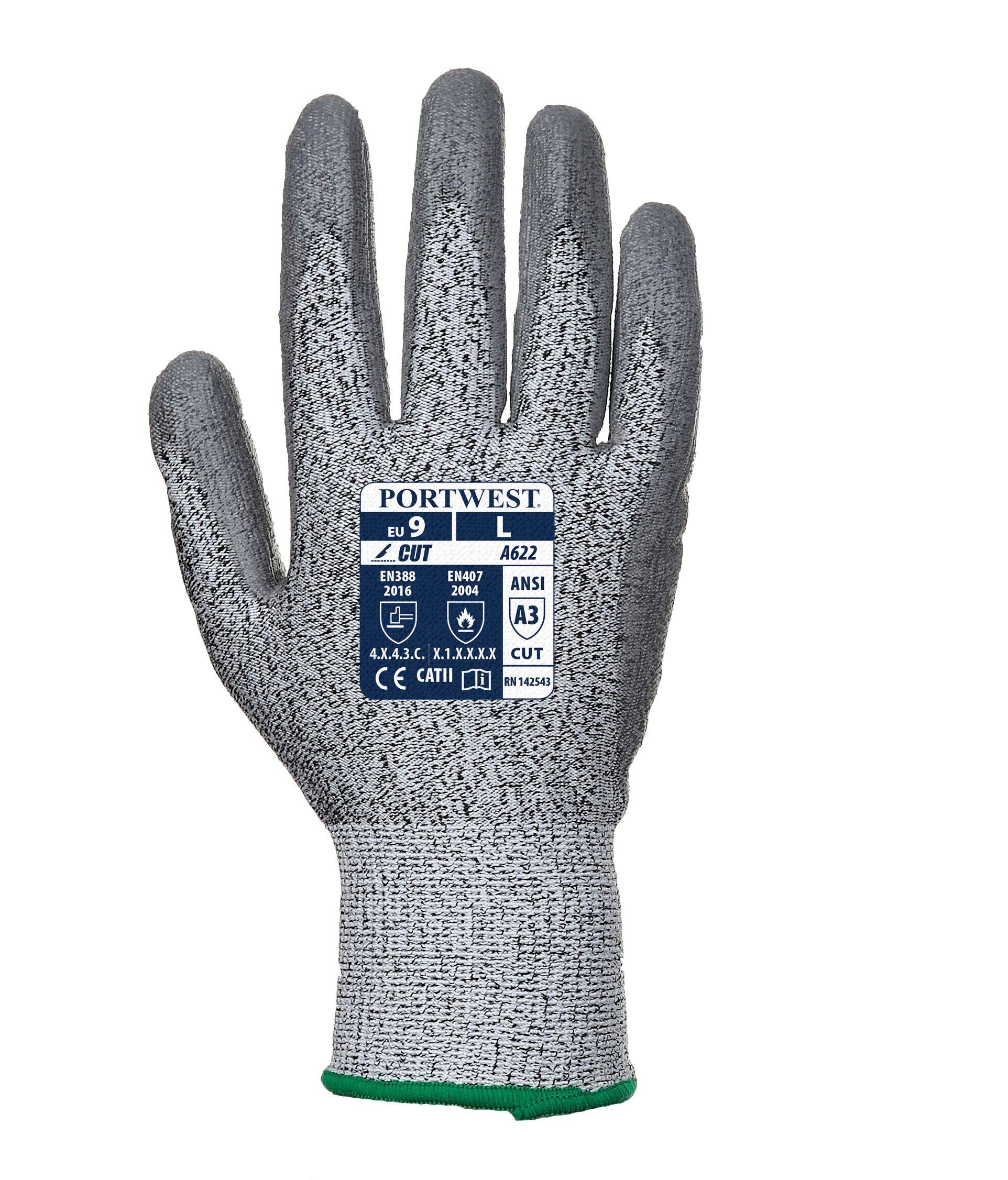 Portwest CUT C LR PU Palm Schnittschutzhandschuh Farbe: Grau, Gr.: 10 (XL)