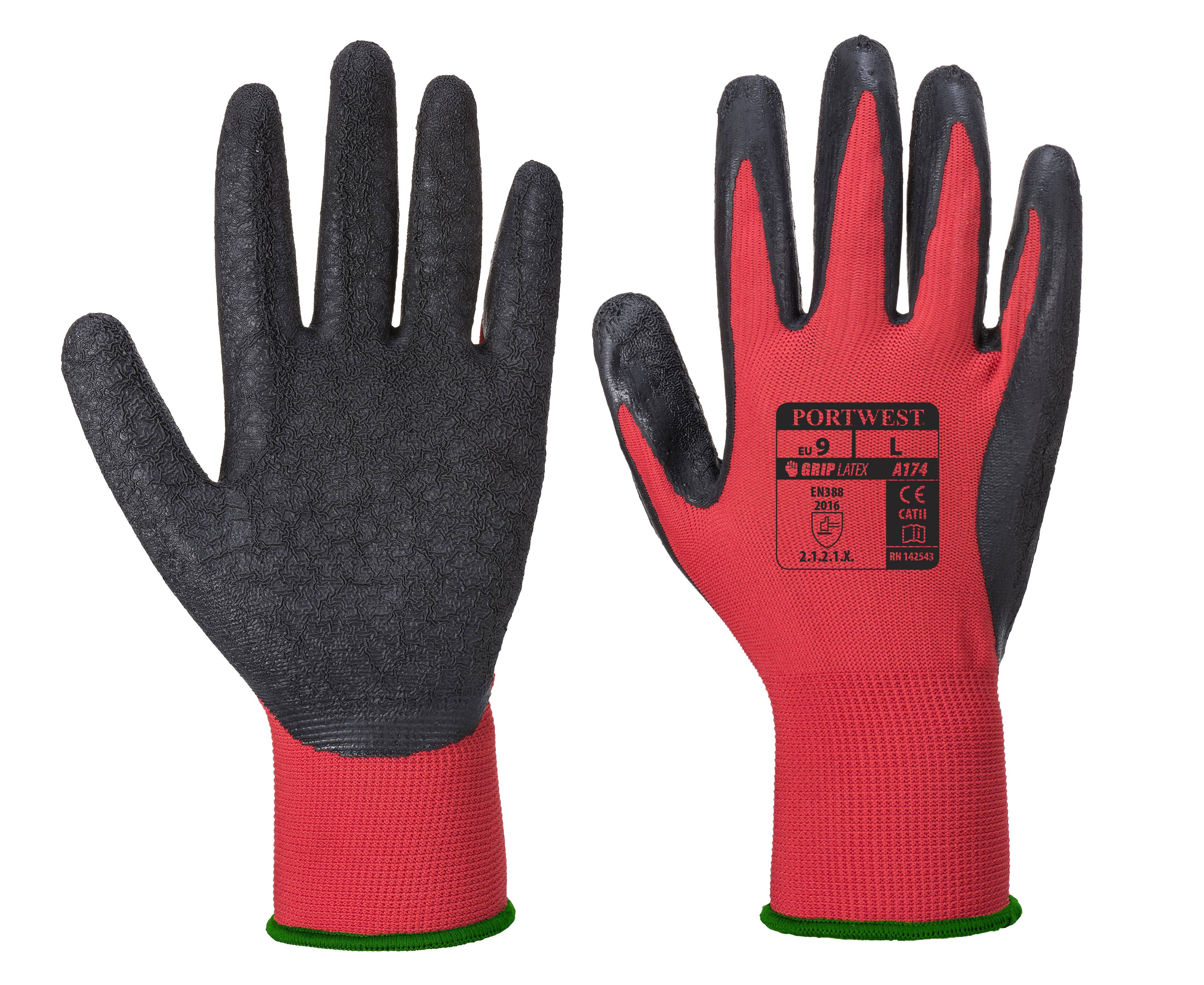 Portwest Flex Grip Latex Handschuh Farbe: Rot/Schwarz, Gr.: 9 (L)
