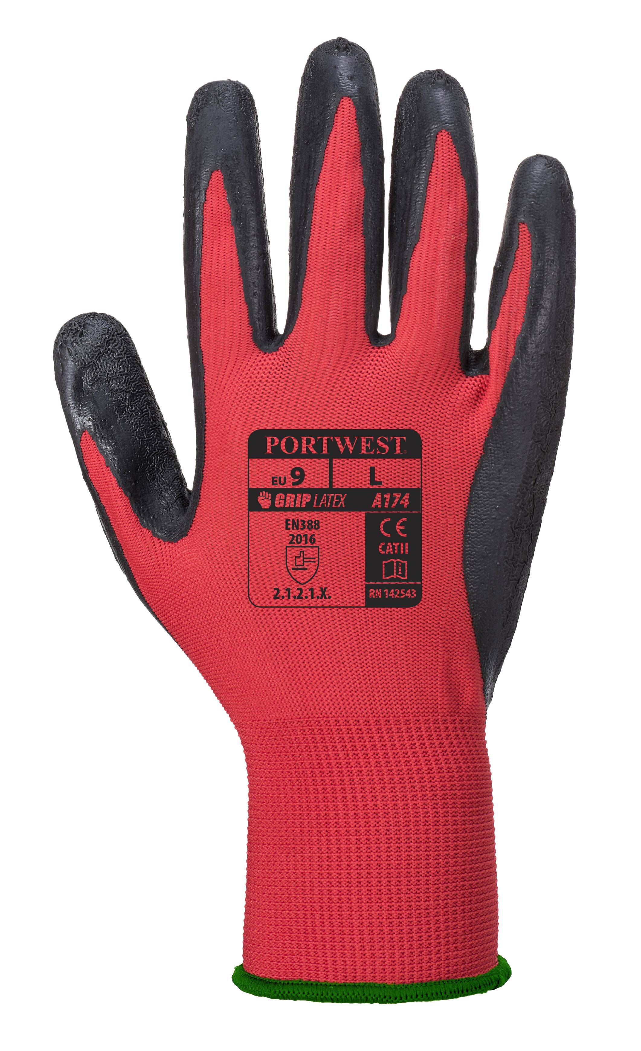 Portwest Flex Grip Latex Handschuh Farbe: Rot/Schwarz, Gr.: 9 (L)