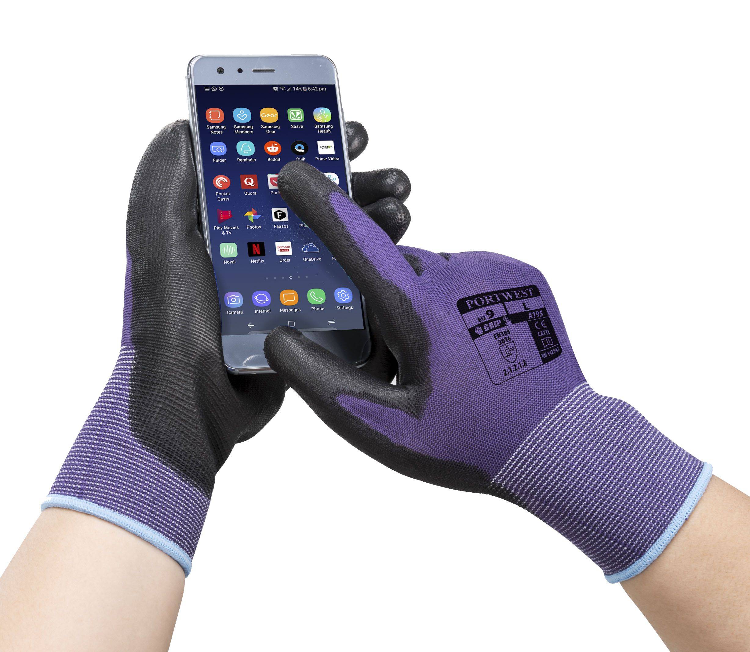 Portwest Touchscreen Handschuh Farbe: Violett/Schwarz, Gr.: 6 (XS)
