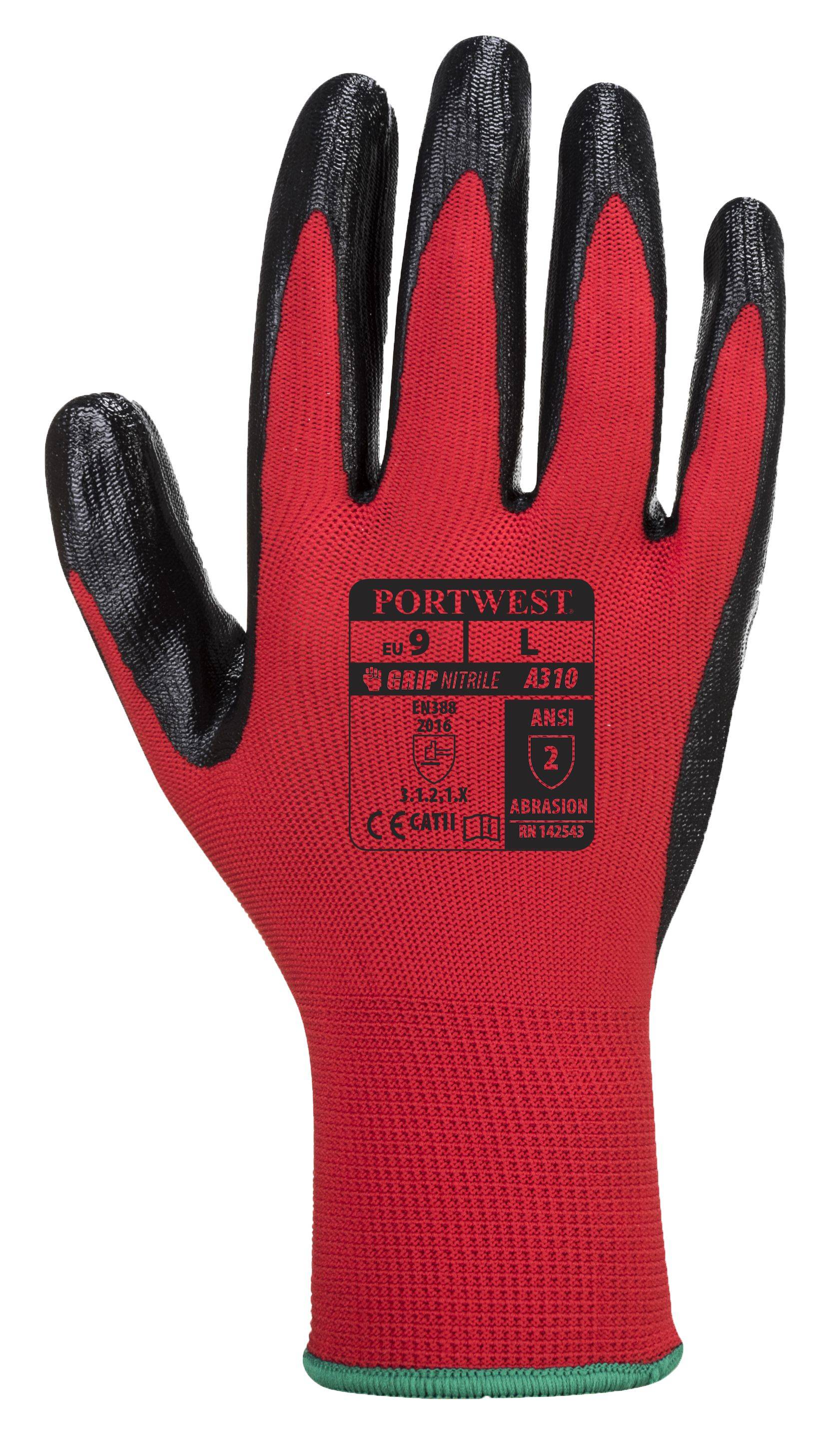 Portwest Flexo Grip Nitril Handschuh Farbe: Rot/Schwarz, Gr.: 11 (2XL)