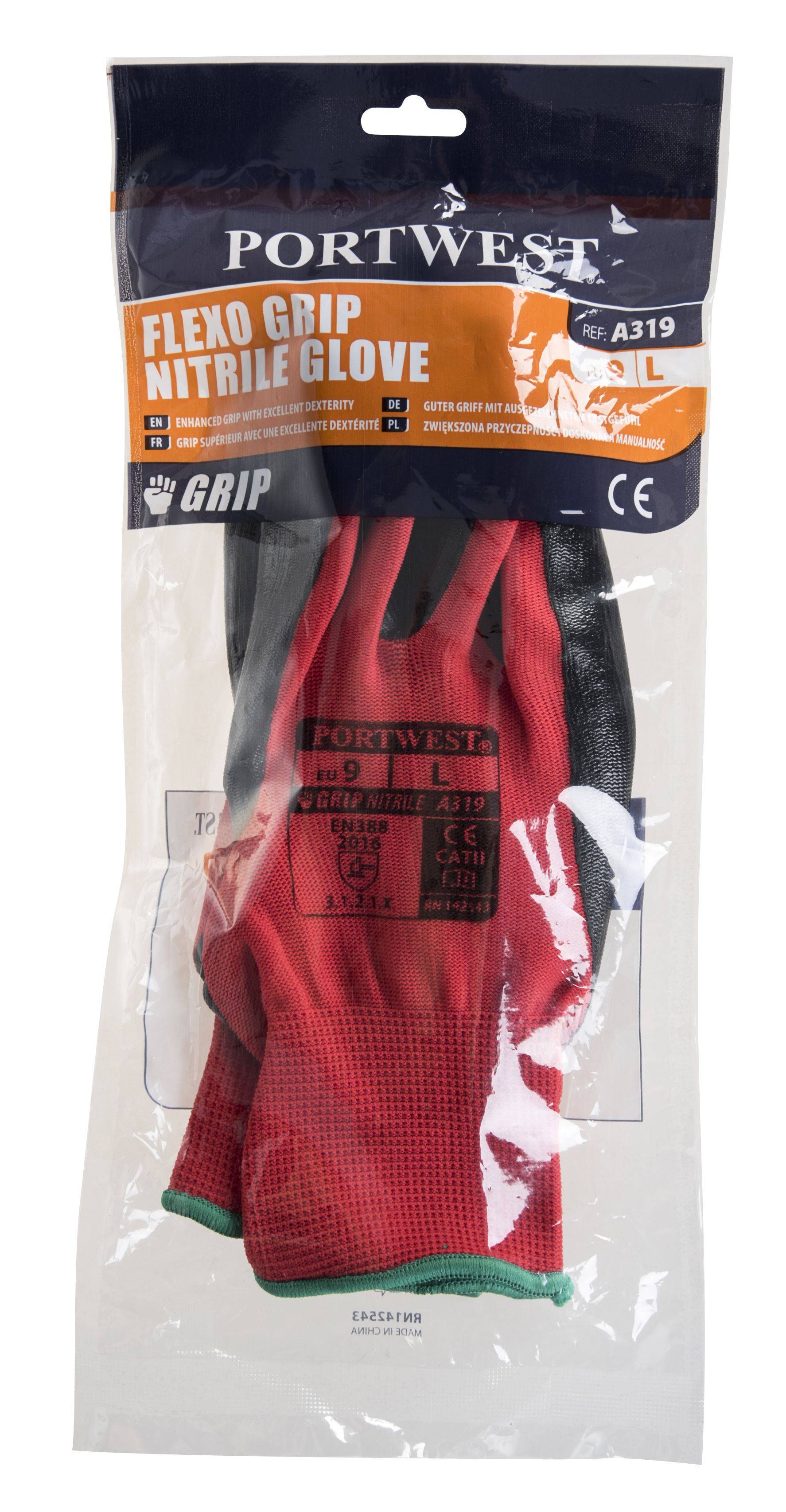 Portwest Flexo Grip Glove Farbe: Rot/Schwarz, Gr.: 11 (2XL)