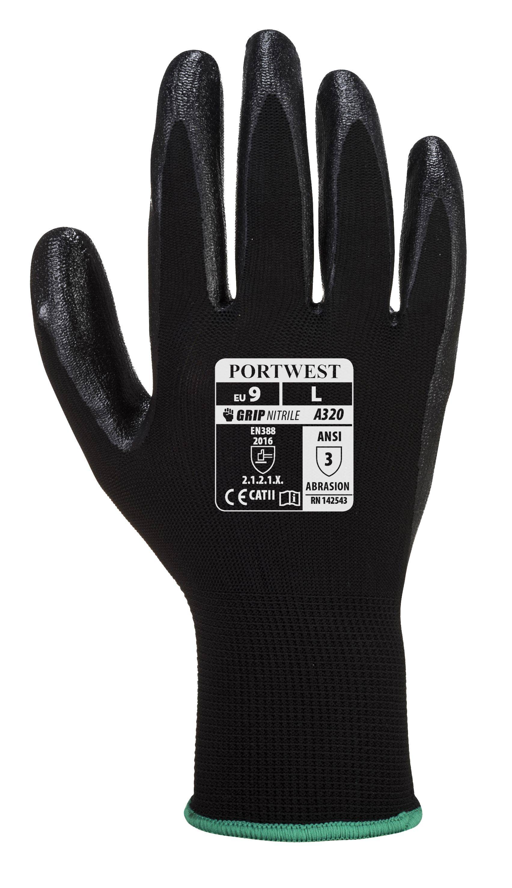 Portwest Dexti-Grip Handschuh Farbe: Schwarz, Gr.: 10 (XL)