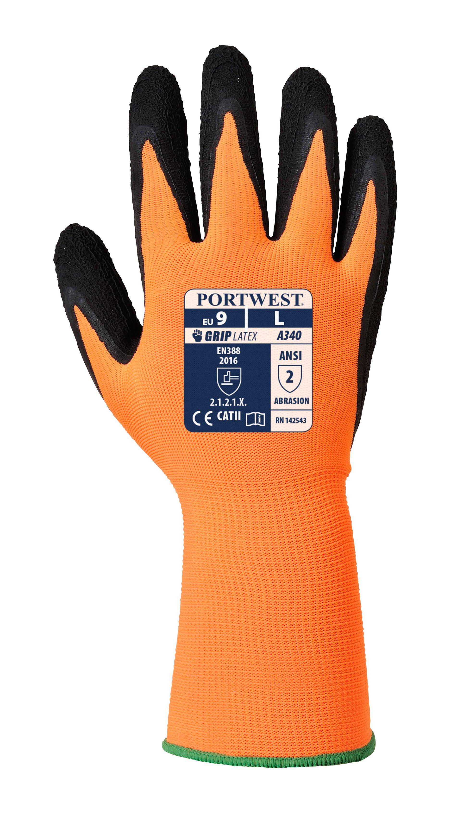 Portwest HiVis Grip Latexschaum Handschuh Farbe: Orange/Schwarz, Gr.: 7 (S)