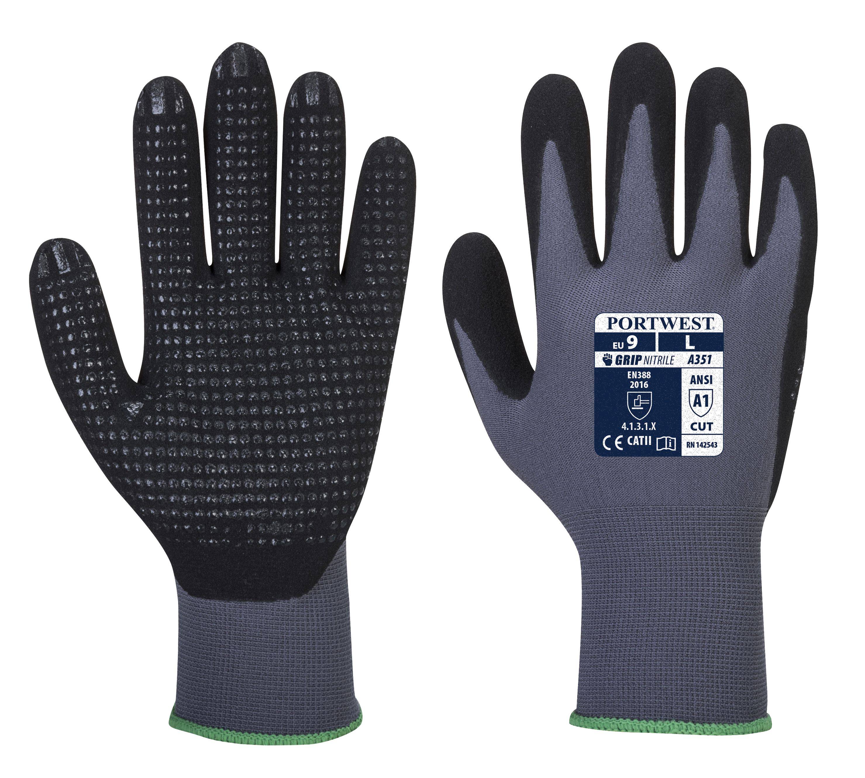 Portwest Dermiflex Plus Handschuh Farbe: Grau/Schwarz, Gr.: 10 (XL)