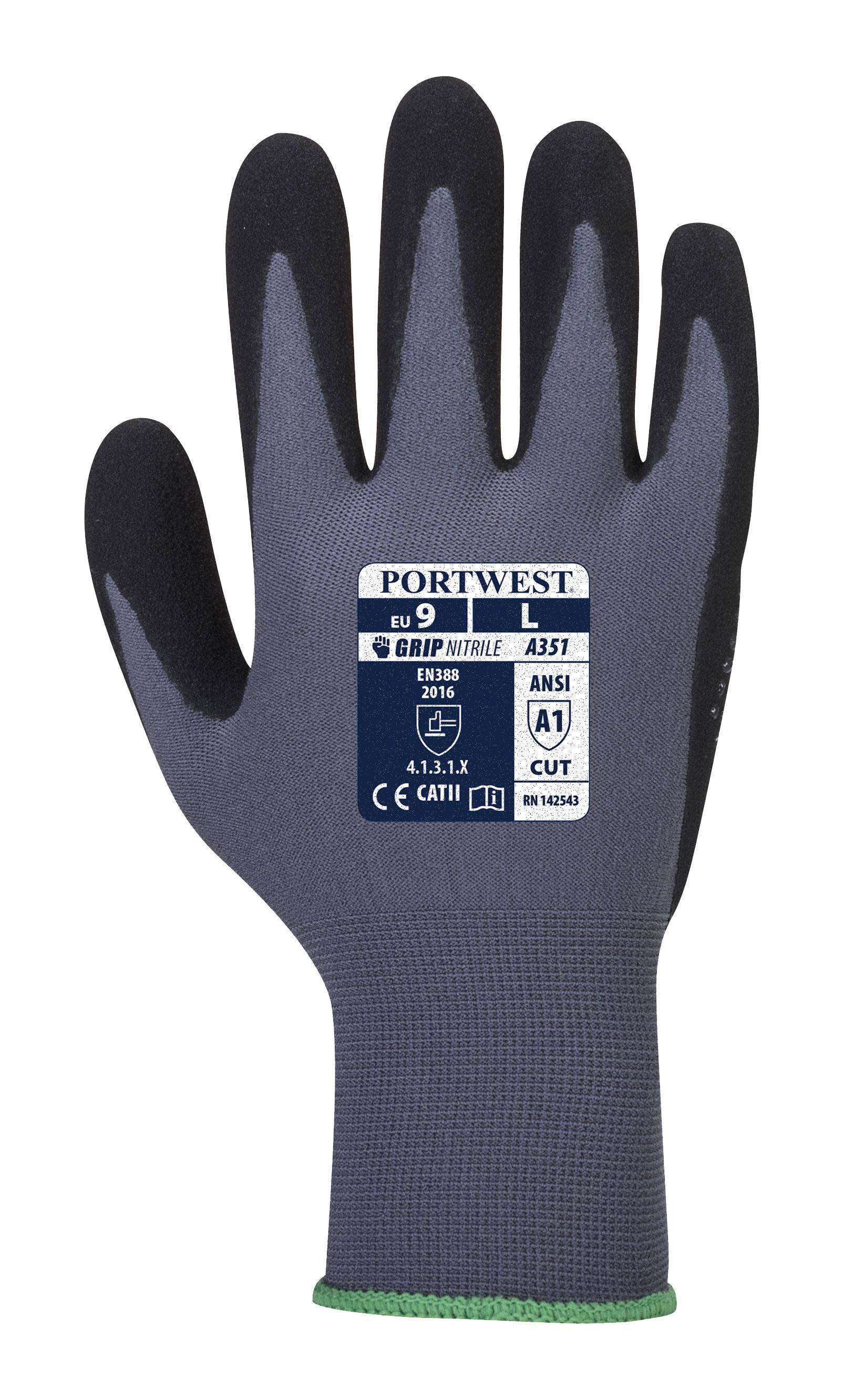 Portwest Dermiflex Plus Handschuh Farbe: Grau/Schwarz, Gr.: 12 (3XL)