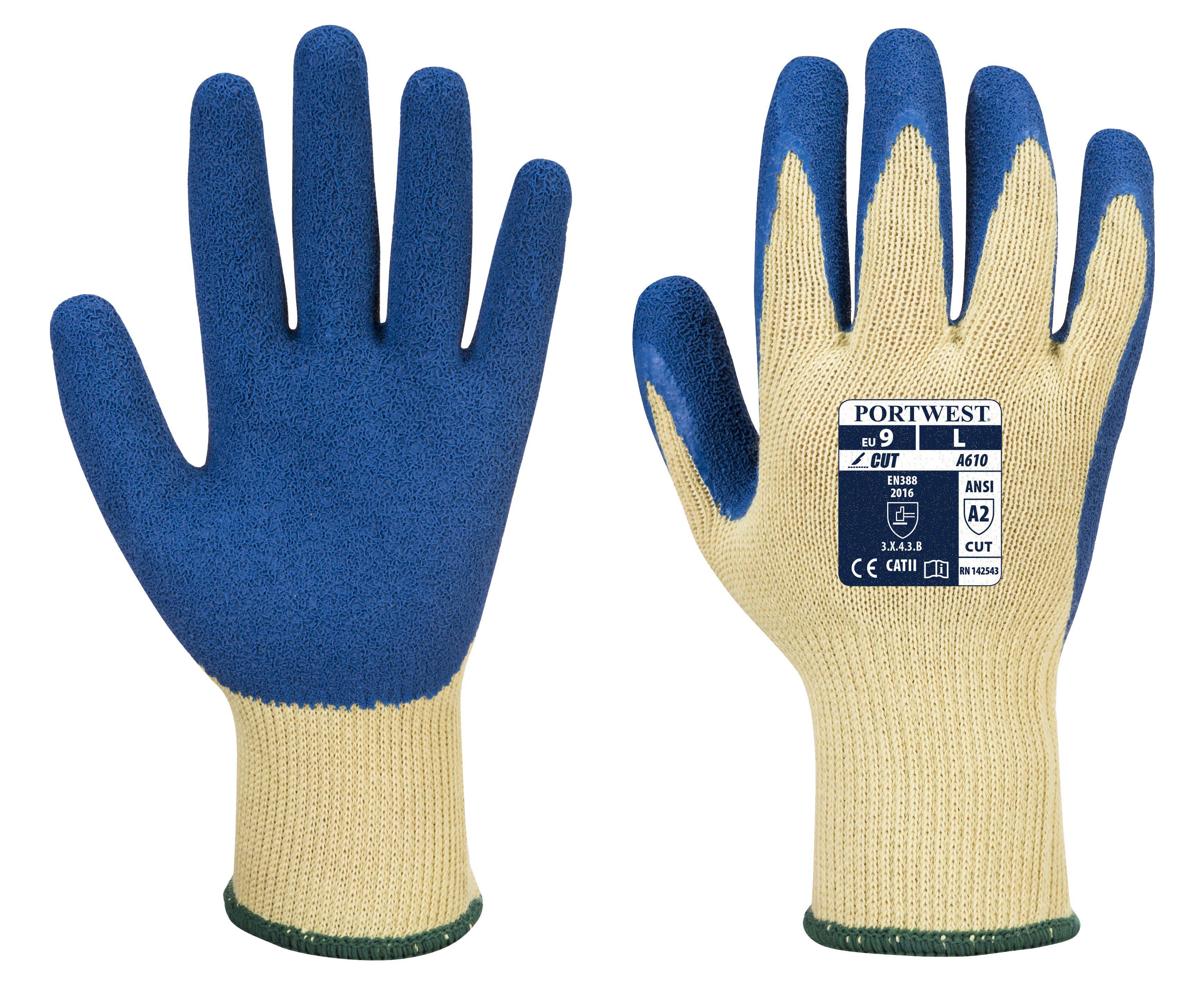 Portwest Cut B Latex Grip Handschuh Farbe: Gelb/Blau, Gr.: 9 (L)