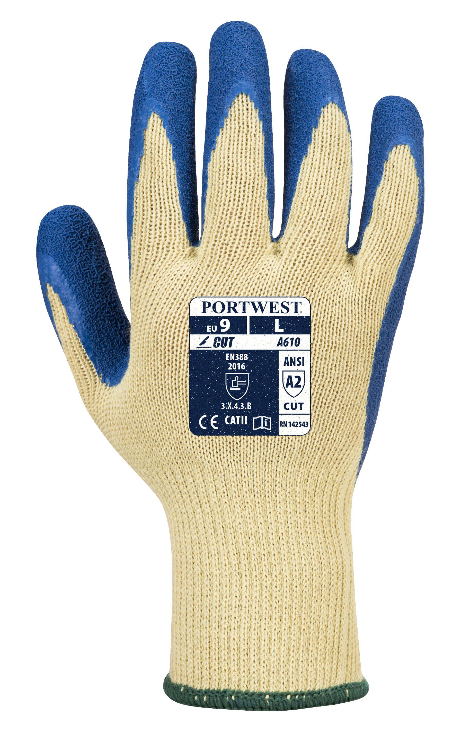 Portwest Cut B Latex Grip Handschuh Farbe: Gelb/Blau, Gr.: 10 (XL)