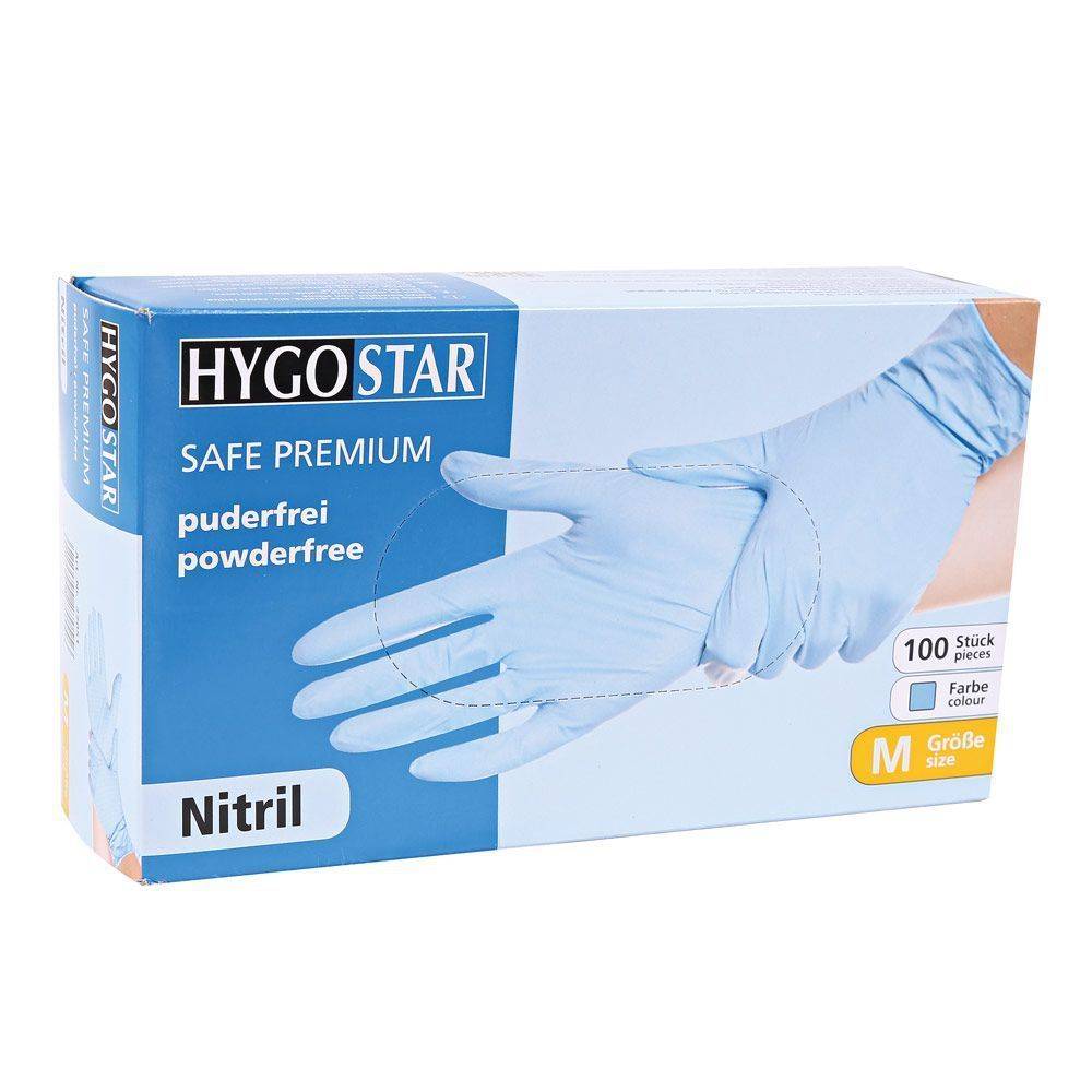 Hygostar Safe Premium Nitril-Einweghandschuh puderfrei unsteril (100 Stk.) Farbe: Blau, Gr. 7 (S)