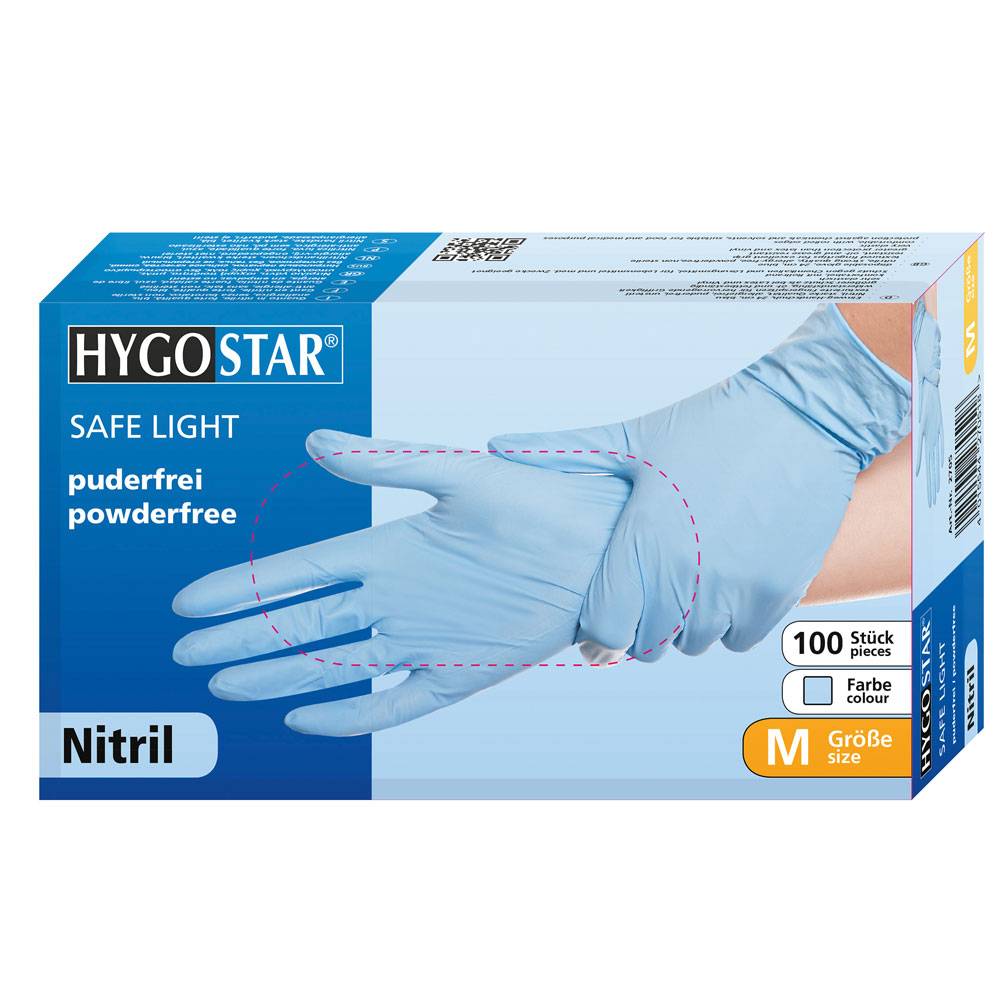 Hygostar Safe Light Nitril-Einweghandschuh puderfrei unsteril (90 Stück) Farbe: Blau, Gr. 11 (2XL)
