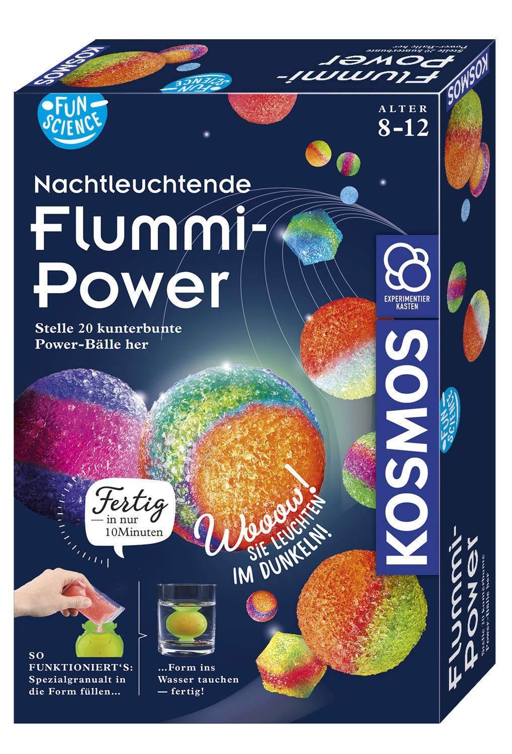 KOSMOS 654108 - Fun Science, Nachtleuchtende Flummi-Power, Bälle herstellen, Experimentier Set Experimentierkasten