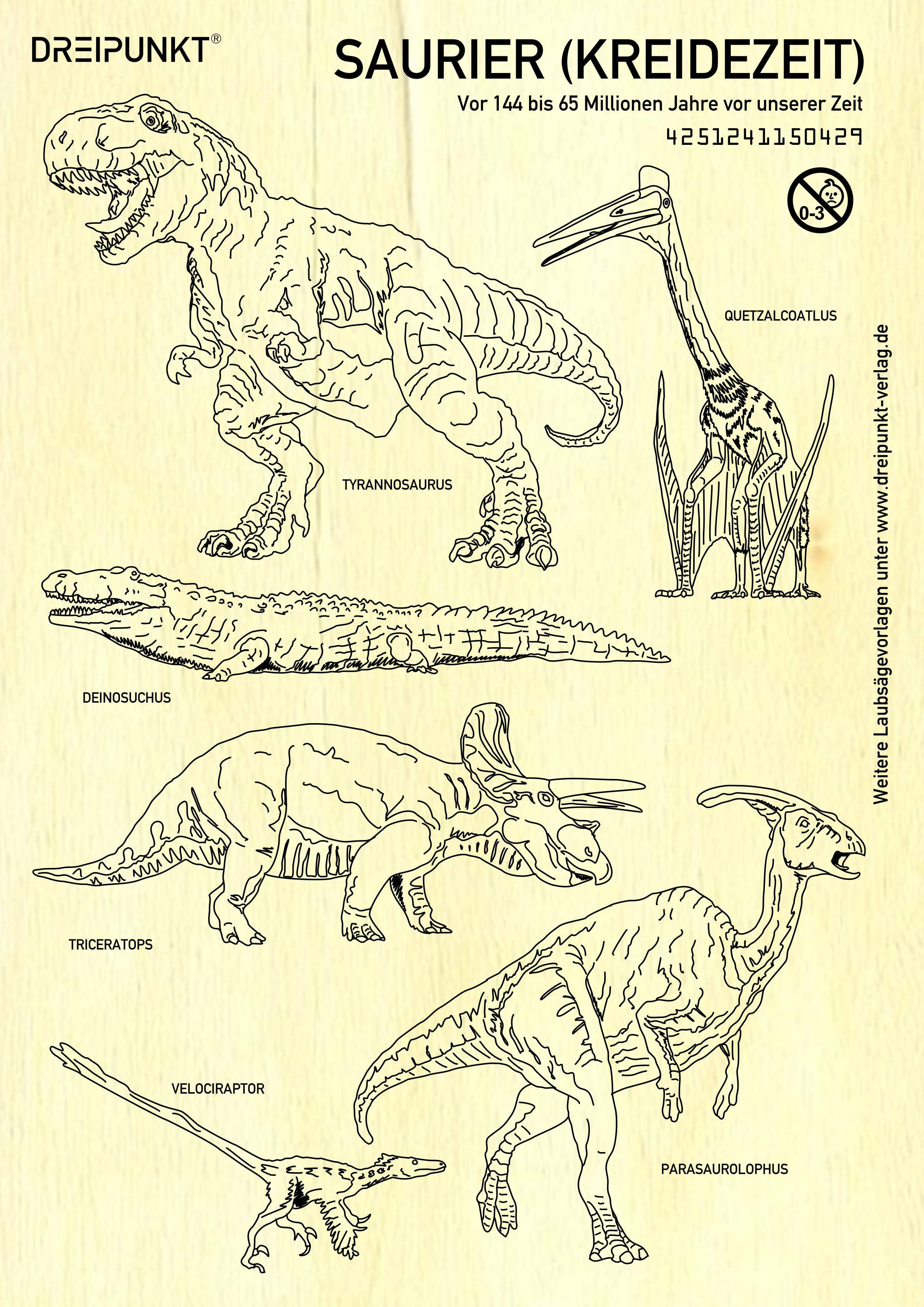 Laubsägevorlage Saurier in der Kreidezeit Laubsägevorlage für sechs spannende Dinosaurier aus hochwertigem 3mm Pappelsperrholz.