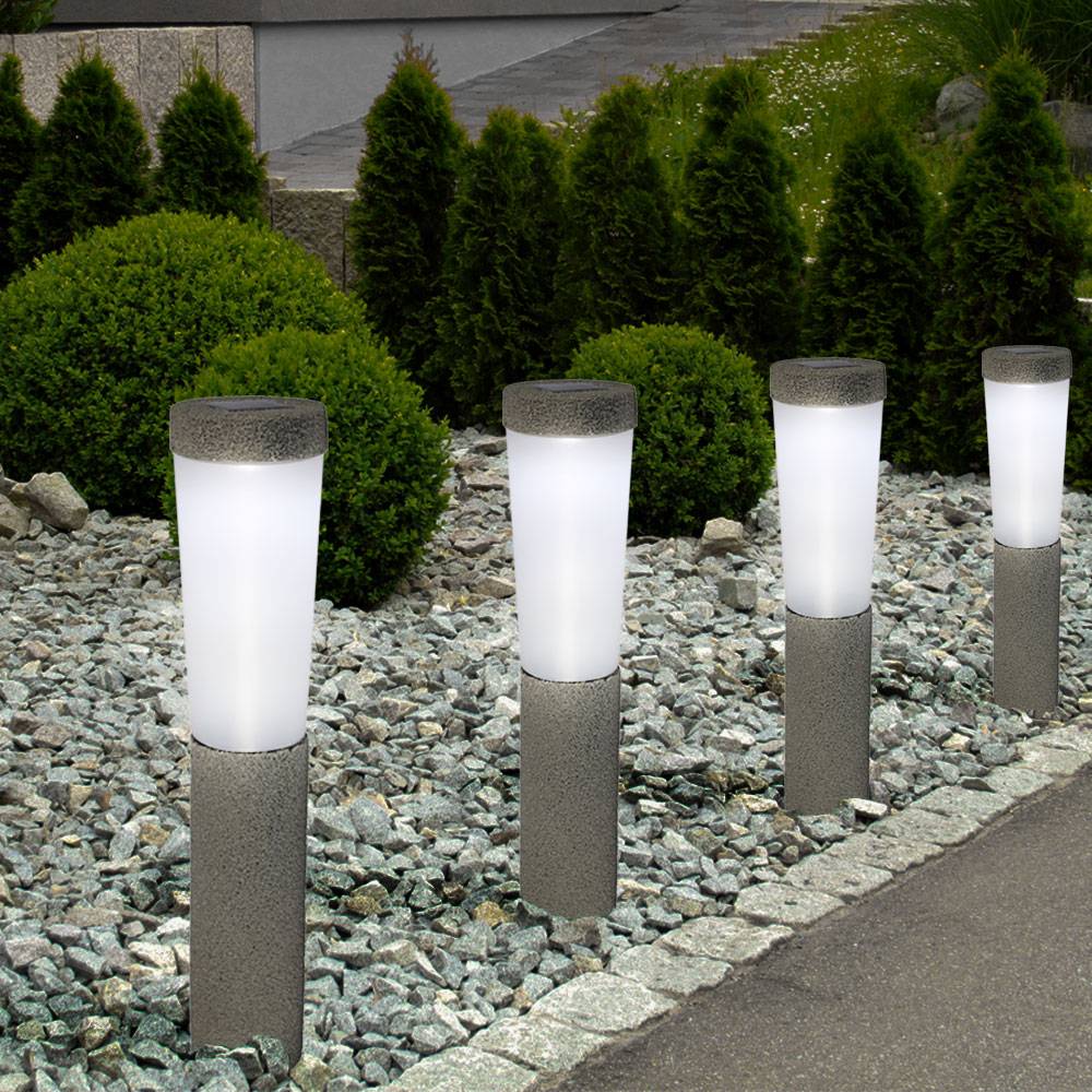 Solarlampen Garten Steinoptik Wegbeleuchtung Außen Solar Solarleuchten Set für Außen, mit Erdspieß, 1x LED Akku kaltweiß, H 45,6 cm, 4er Set
