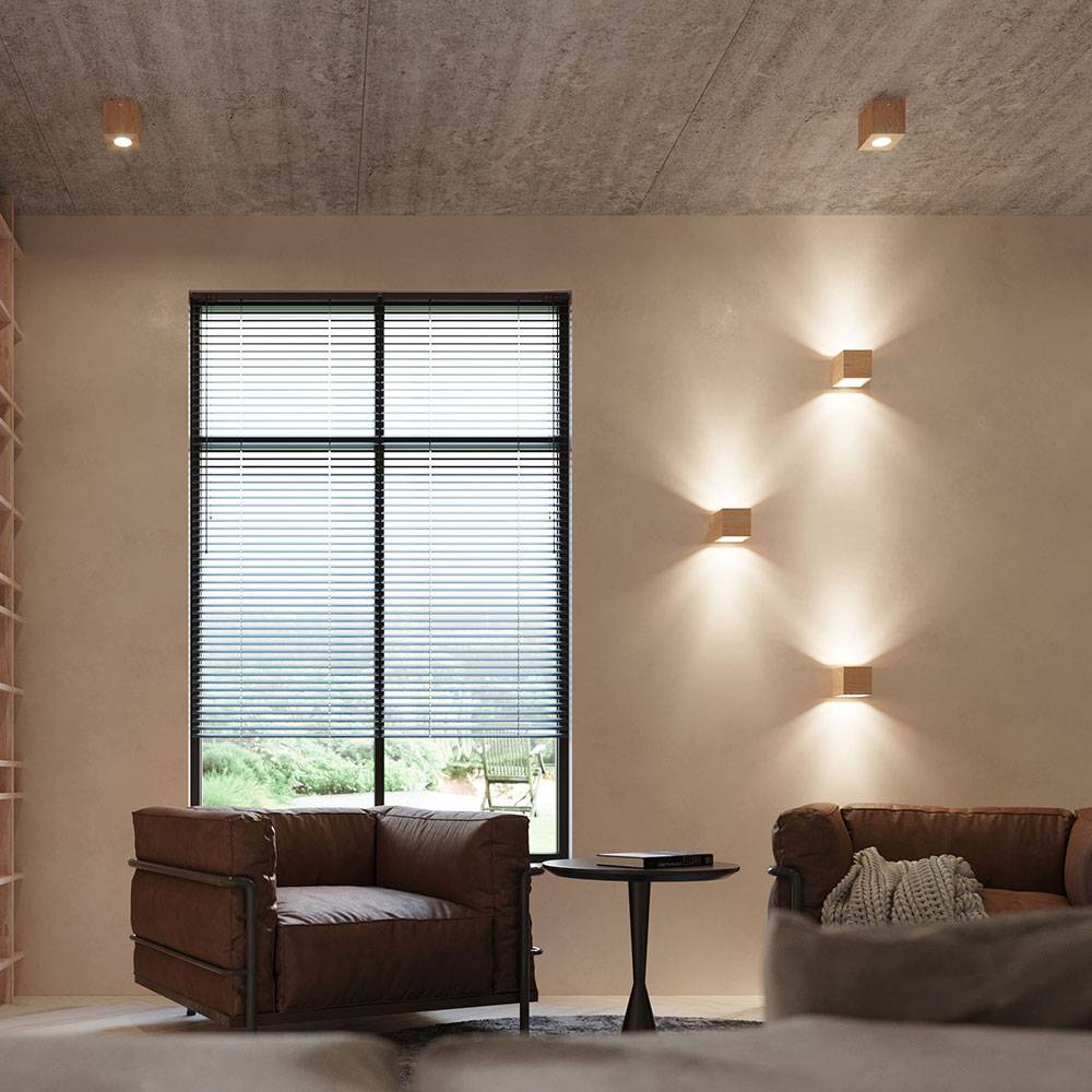 Wandleuchte Innen Holz Wandlampe Up Down Leuchte Holz Treppenhaus Lampe Wand, naturfarben, Lichteffekt, 1x G9, LxBxH 10x12x10 cm
