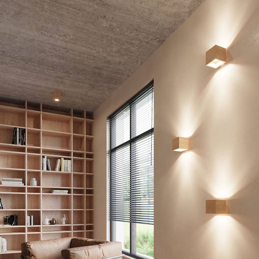 Wandleuchte Innen Holz Wandlampe Up Down Leuchte Holz Treppenhaus Lampe Wand, naturfarben, Lichteffekt, 1x G9, LxBxH 10x12x10 cm