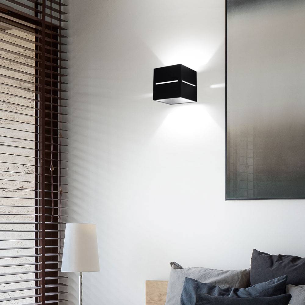 Wandlampe Würfel Design Wandleuchten Esszimmer Aluminium Spot UP DOWN Leuchte, schwarz, 1x G9, x H x T 10x12x10 cm, Wohnzimmer