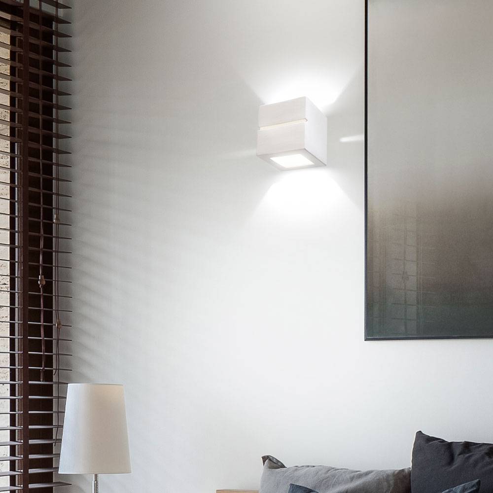 Wandlampe Keramik weiß E27 Wandleuchte Innen Oben und Unten Treppenhaus Lampe Wand, Leuchte bemalbar, 1x E27, LxH 15x15 cm