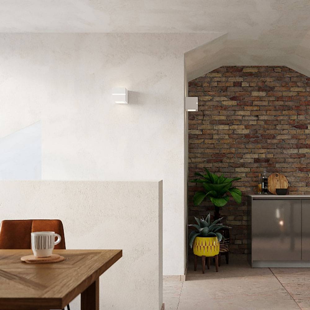 Wandlampe Keramik weiß E27 Wandleuchte Innen Oben und Unten Treppenhaus Lampe Wand, Leuchte bemalbar, 1x E27, LxH 15x15 cm