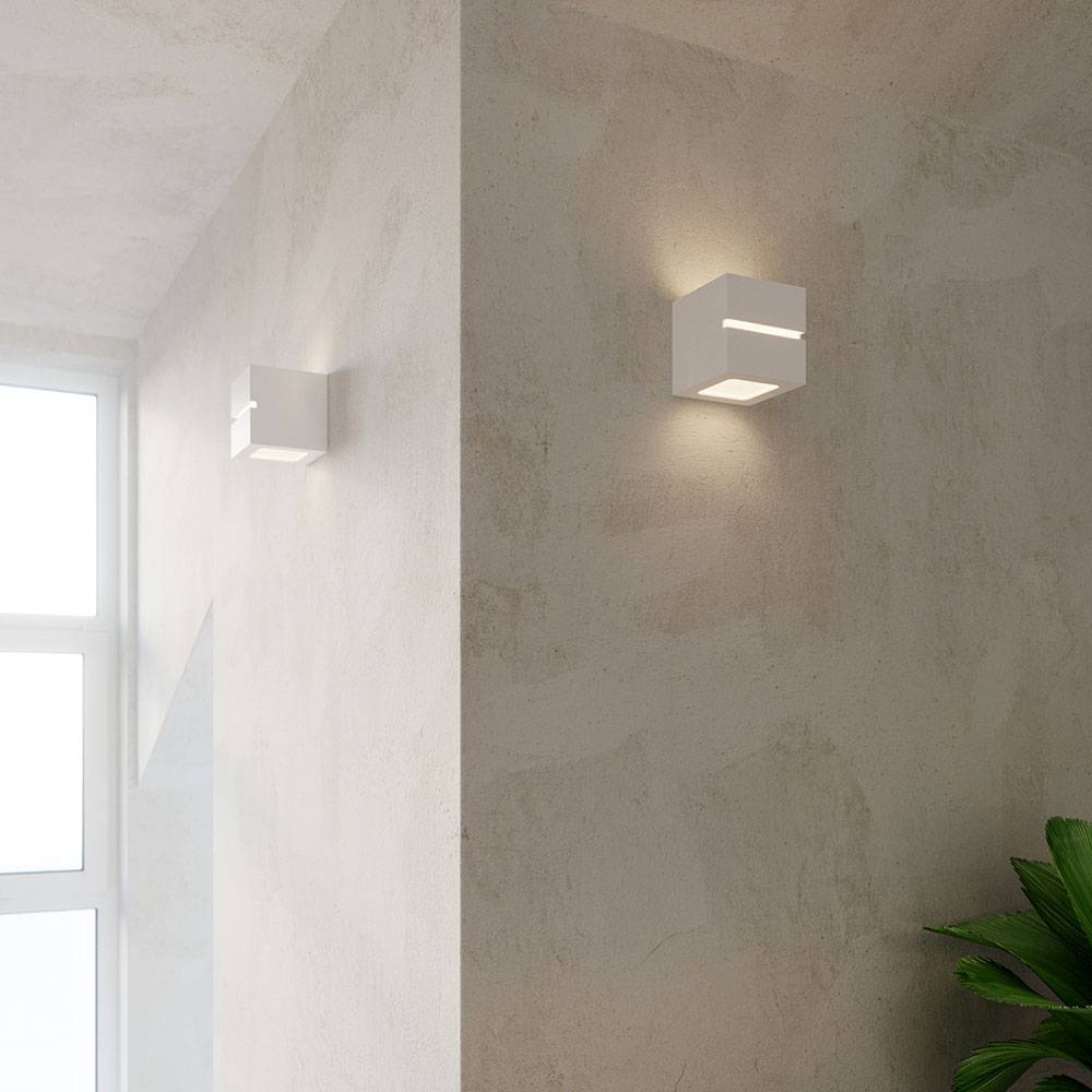 Wandlampe Keramik weiß E27 Wandleuchte Innen Oben und Unten Treppenhaus Lampe Wand, Leuchte bemalbar, 1x E27, LxH 15x15 cm