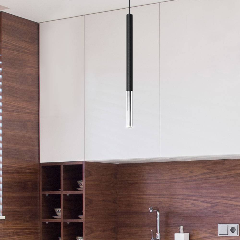 Pendelleuchte schwarz Metall Hängeleuchte schwarz Zylinder Hängelampe schwarz Modern, aus Stahl mit chrom Akzent, 1x G9, DxH 8x110 cm