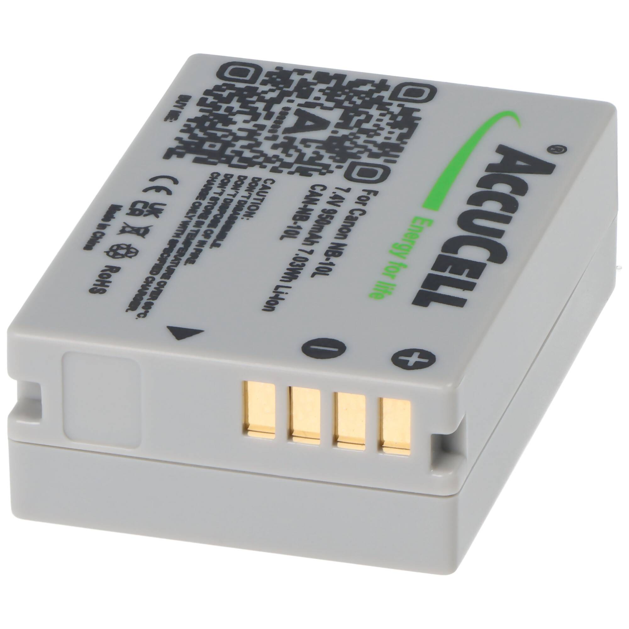 AccuCell Akku passend für Canon NB-10L, PowerShot SX40 HS, Li-Ion 7,4 Volt, 750-950mAh Abmessungen 45,5x32,4x15,2mm