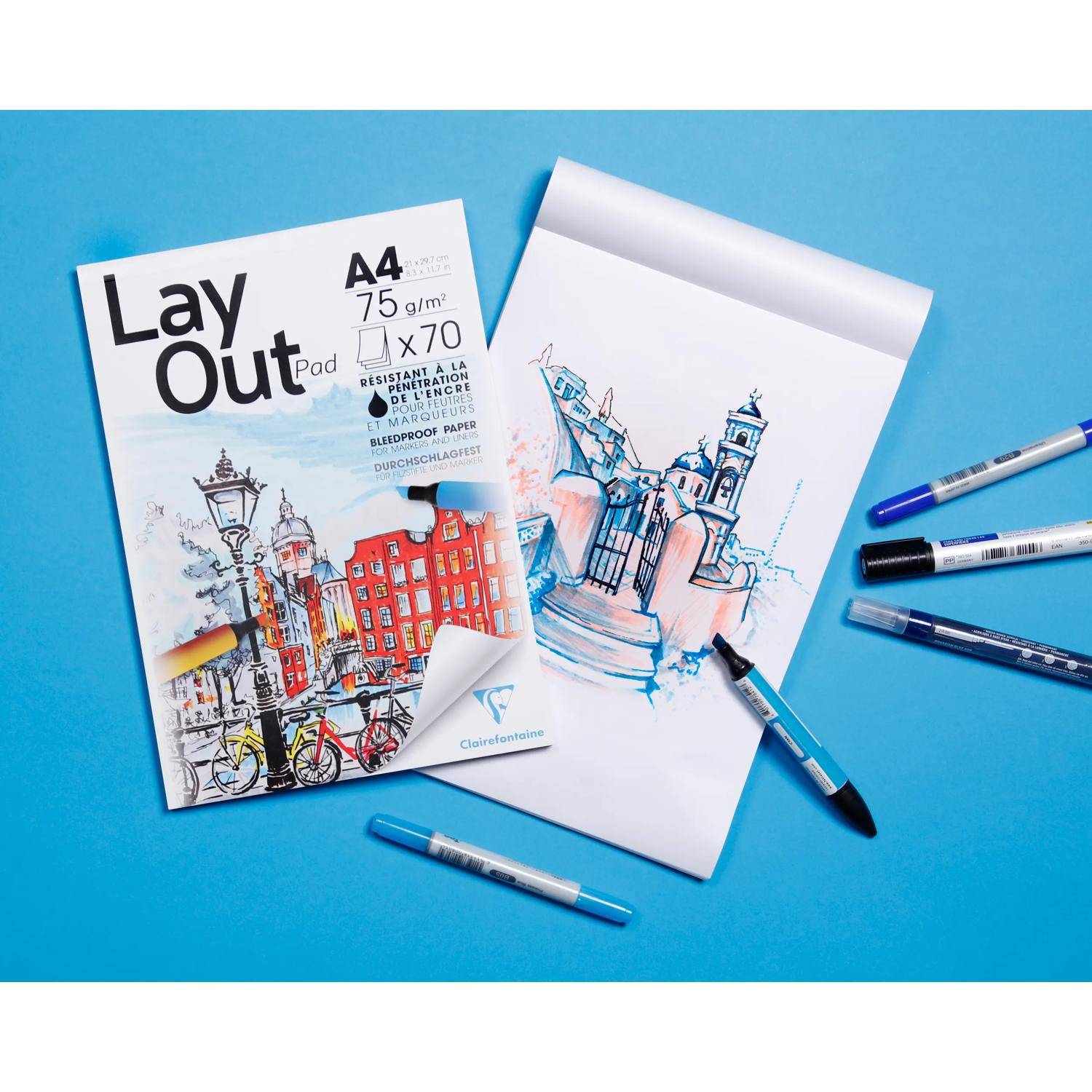 Clairefontaine Layoutblock geleimt A3, 70 Bl weiß 75g, für Alkoholmarker 96534C