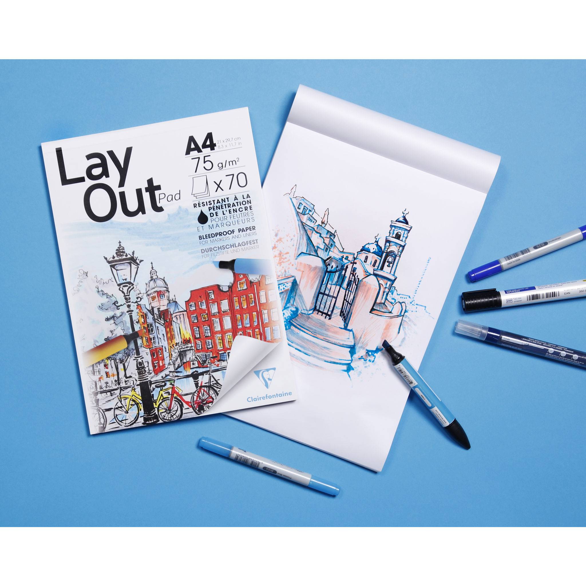 Clairefontaine Layoutblock geleimt A3, 70 Bl weiß 75g, für Alkoholmarker 96534C