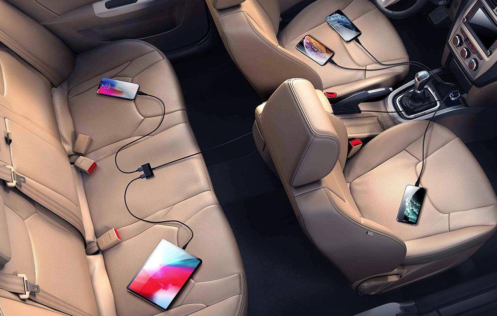 Auto-Ladegerät 5x USB Eingang 6.2A mit Extension Schnell-Ladegerät KFZ Auto-Adapter Zigarettenanzünder