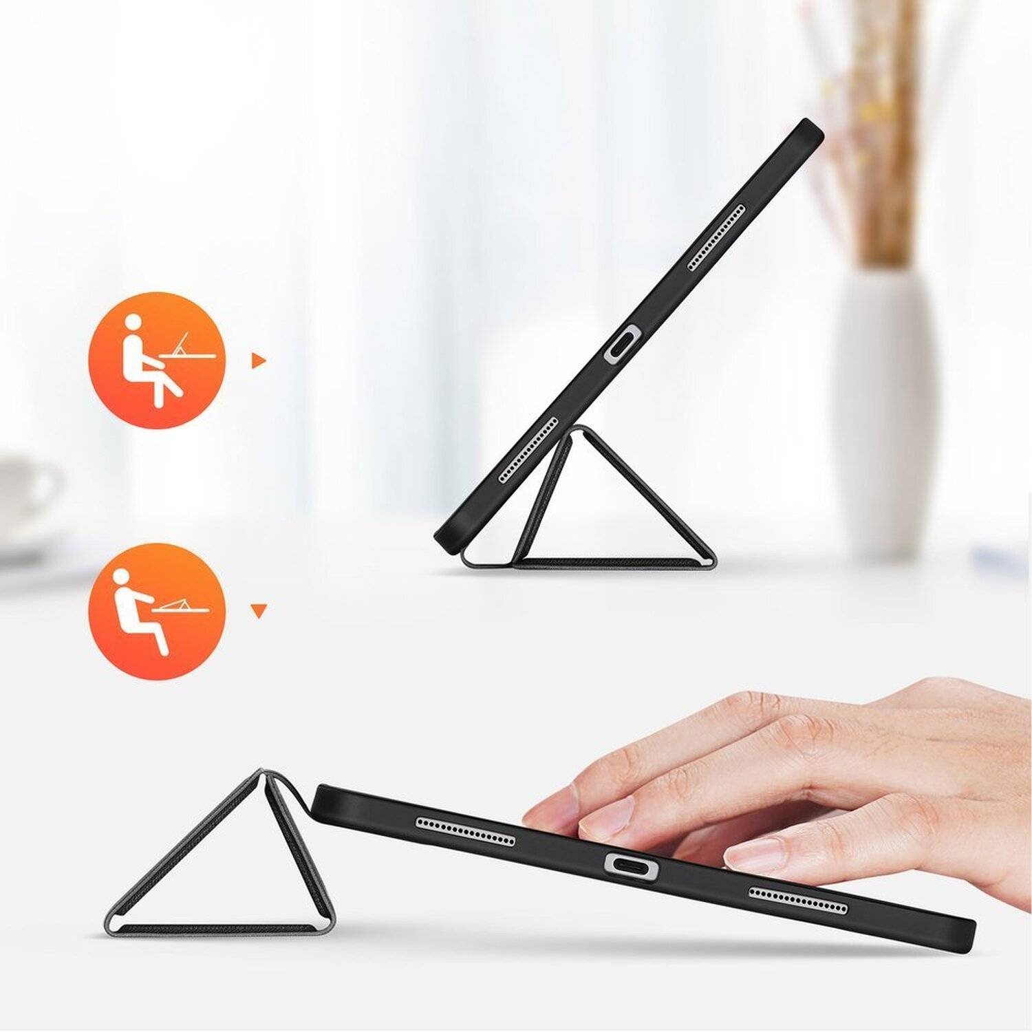 Buch Tasche Hartschale mit Smart Sleep Standfunktion für Apple iPad Pro 12.9" 2021 Tablethülle Schwarz