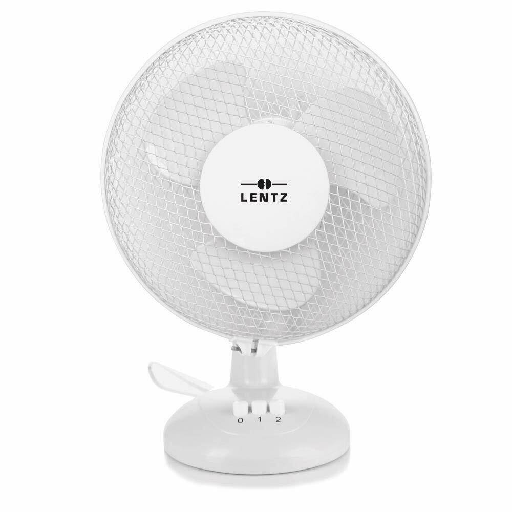 Lentz Tischlüfter Durchmesser 23 cm Tragbarer Lüfter Einstellbarer Neigungswinkel 30 Watt Weiß