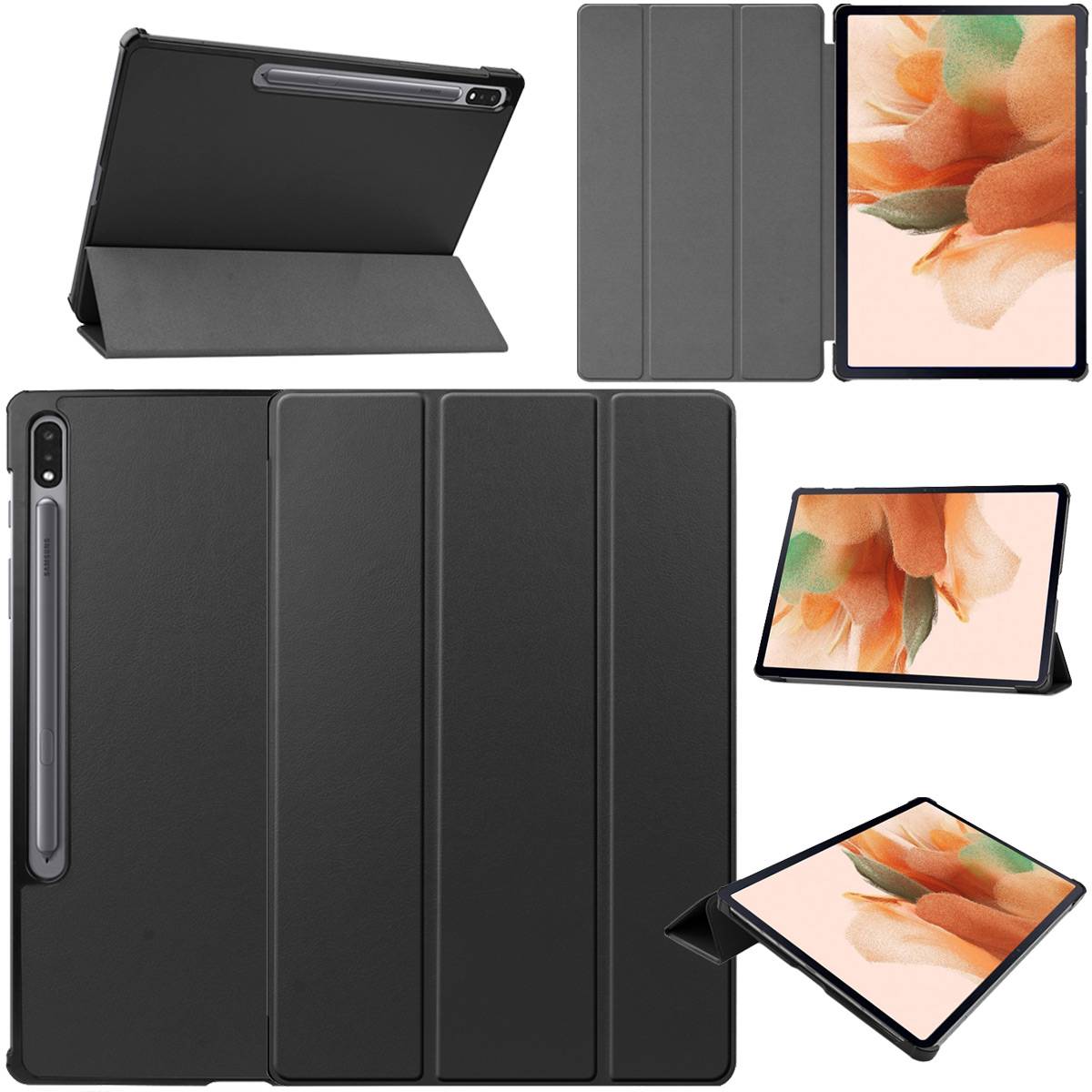 Für Samsung Galaxy Tab S8 Plus / S7 FE / S7 Plus Premium Smartcover Schwarz Tablet Tasche Etuis Hülle