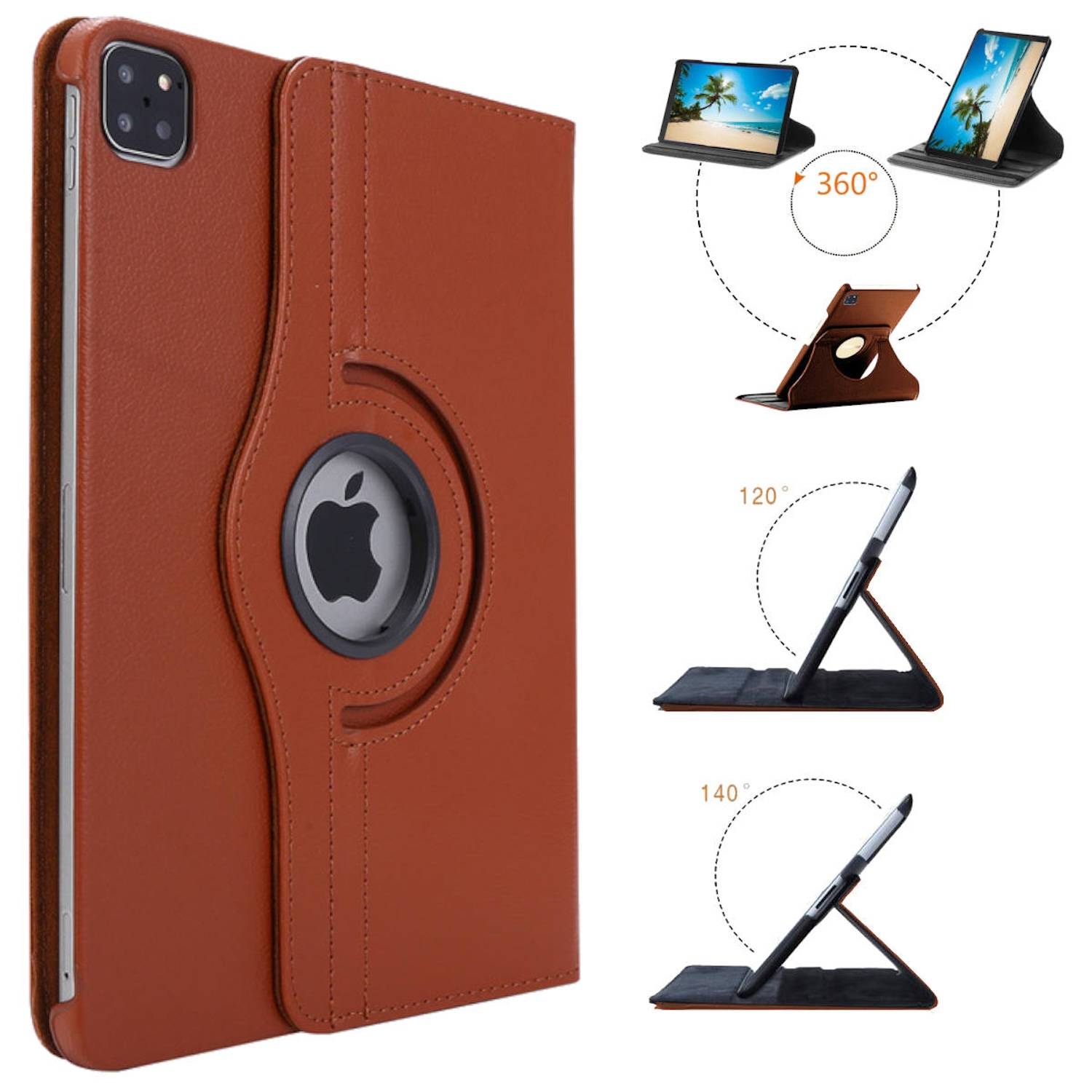 Für Apple iPad Air 11 2025 / 2024 / Pro 11.0 2022 360 Grad Tablet Tasche Braun