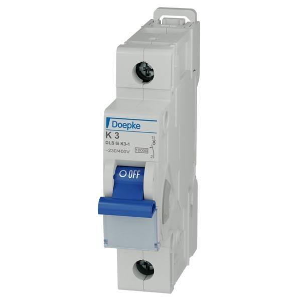 Ein weiß-blauer Leistungsschalter mit der Beschriftung 