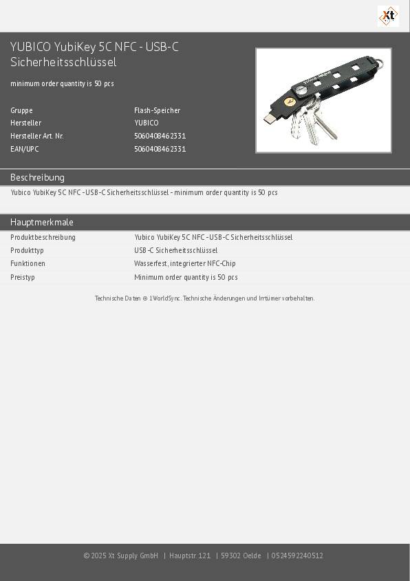 YUBICO YubiKey 5C NFC - USB-C Sicherheitsschlüssel - minimum order quantity is 5