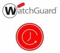 Das 'WatchGuard'-Logo über einer roten Uhr mit einem Pfeil, der als Stundenzeiger fungiert und Zeitmanagement oder Sicherheitsüberwachung symbolisiert.