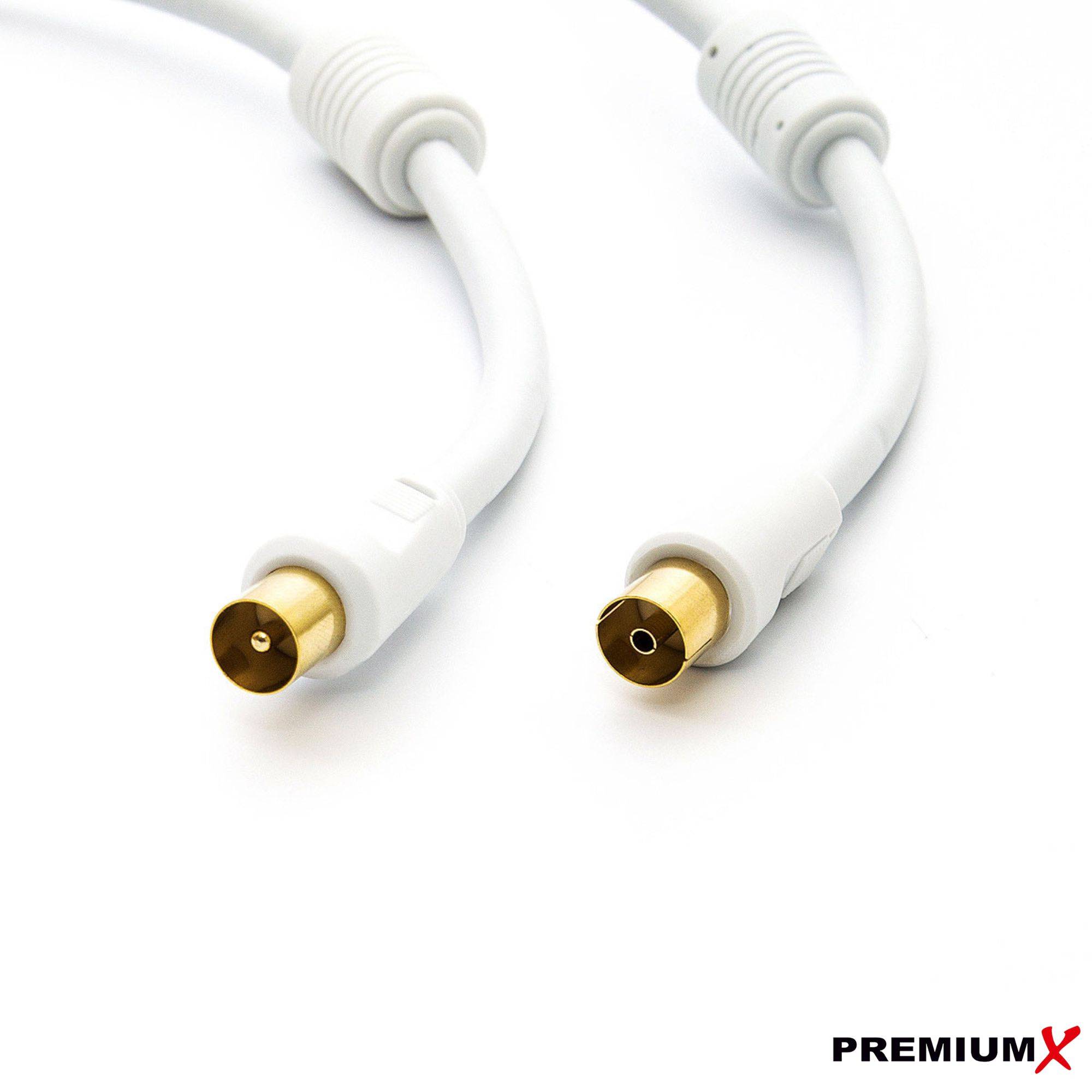 PremiumX 12,5m Antennenkabel TV Anschlusskabel HDTV Full HD, 4K Koaxial-Kabel - Vollmetall-Stecker auf IEC-Buchse für digitales Fernsehen und Radio