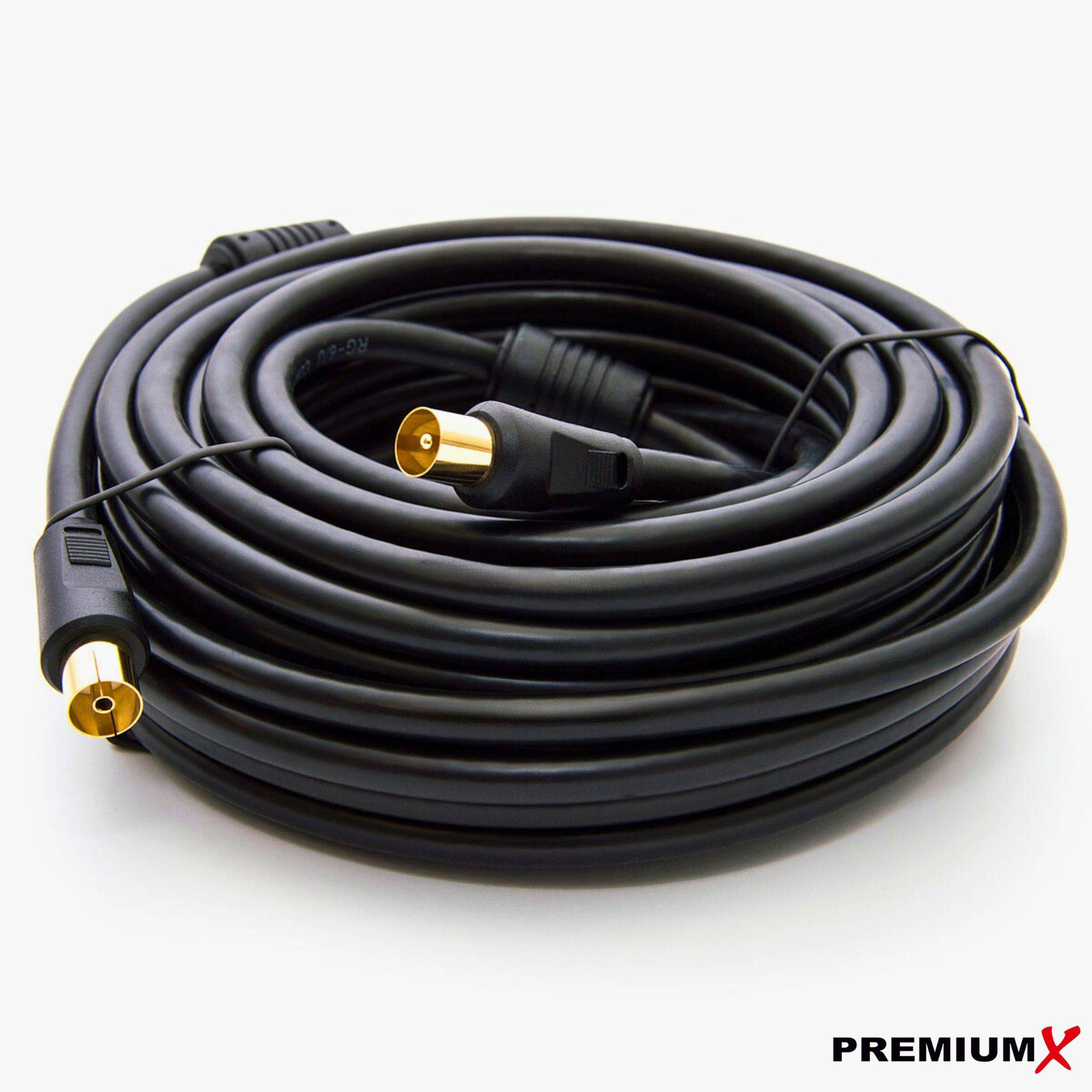 PremiumX 12,5m Antennenkabel TV Anschlusskabel HDTV Full HD, 4K Koaxial-Kabel - Vollmetall-Stecker auf IEC-Buchse für digitales Fernsehen und Radio