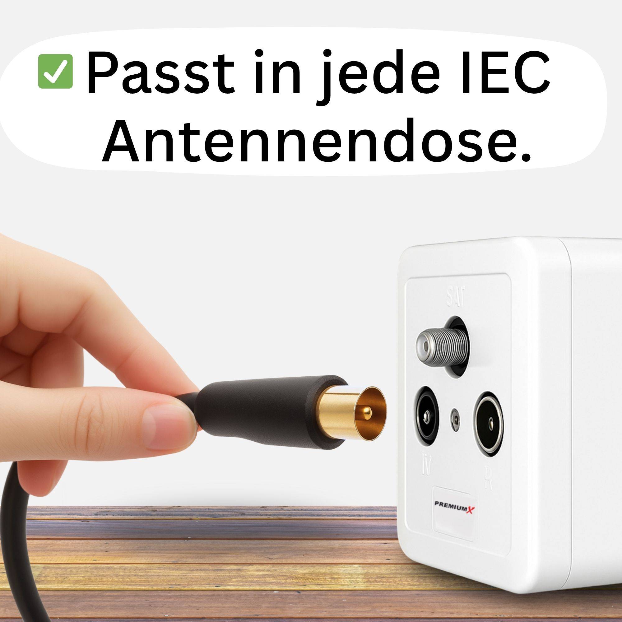 PremiumX 12,5m Antennenkabel TV Anschlusskabel HDTV Full HD, 4K Koaxial-Kabel - Vollmetall-Stecker auf IEC-Buchse für digitales Fernsehen und Radio