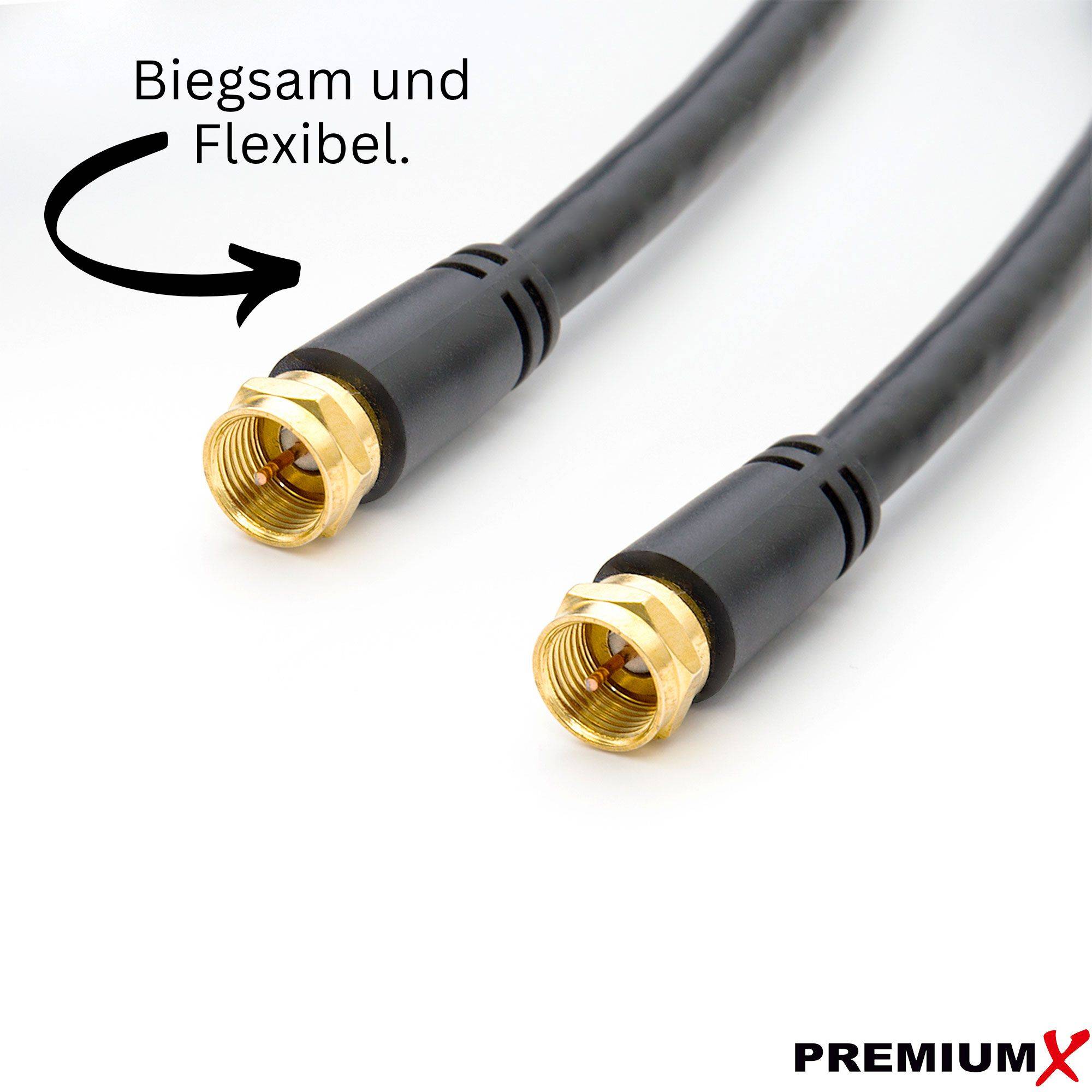 Premium X 2,5m Basic-Line TV Koaxialkabel mit Vollmetallstecker – doppelt geschirmt >110dB Digitales SAT Anschlusskabel - Antennenkabel Schwarz |HDT