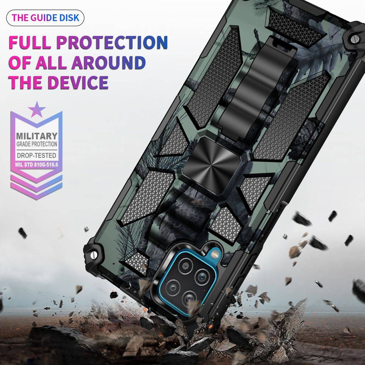 Für Samsung Galaxy A42 Camouflage Shockproof Armor TPU Schutz Tasche Hülle Cover Hellgrün